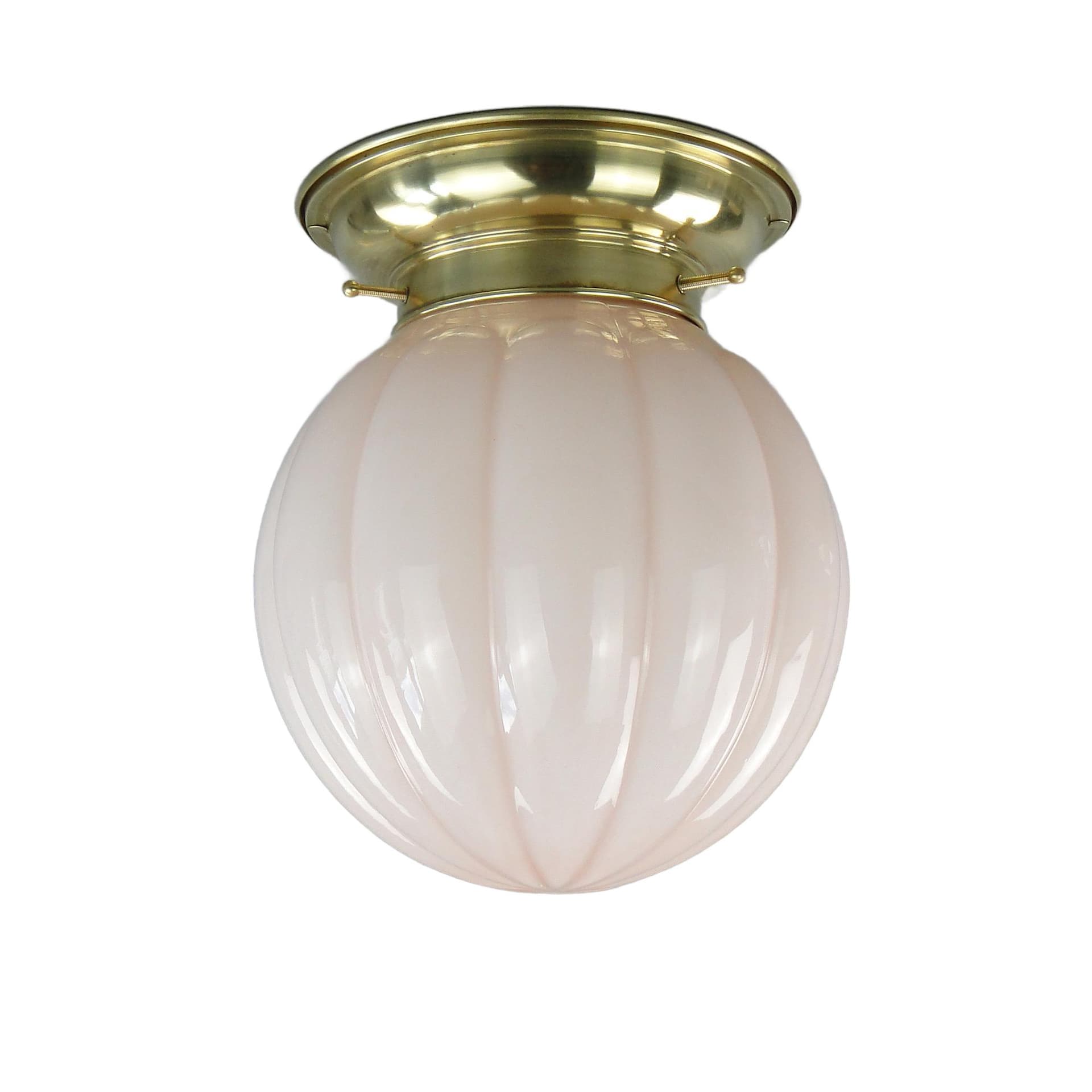 Eclectic Ceiling Light, pink glass, brass, Poland, 1930s