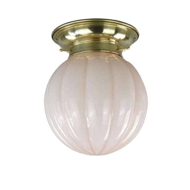 Eclectic Ceiling Light, pink glass, brass, Poland, 1930s - DIMENSION