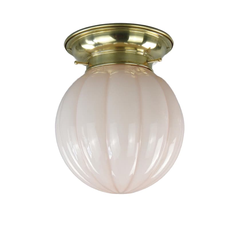 Eclectic Ceiling Light, pink glass, brass, Poland, 1930s
