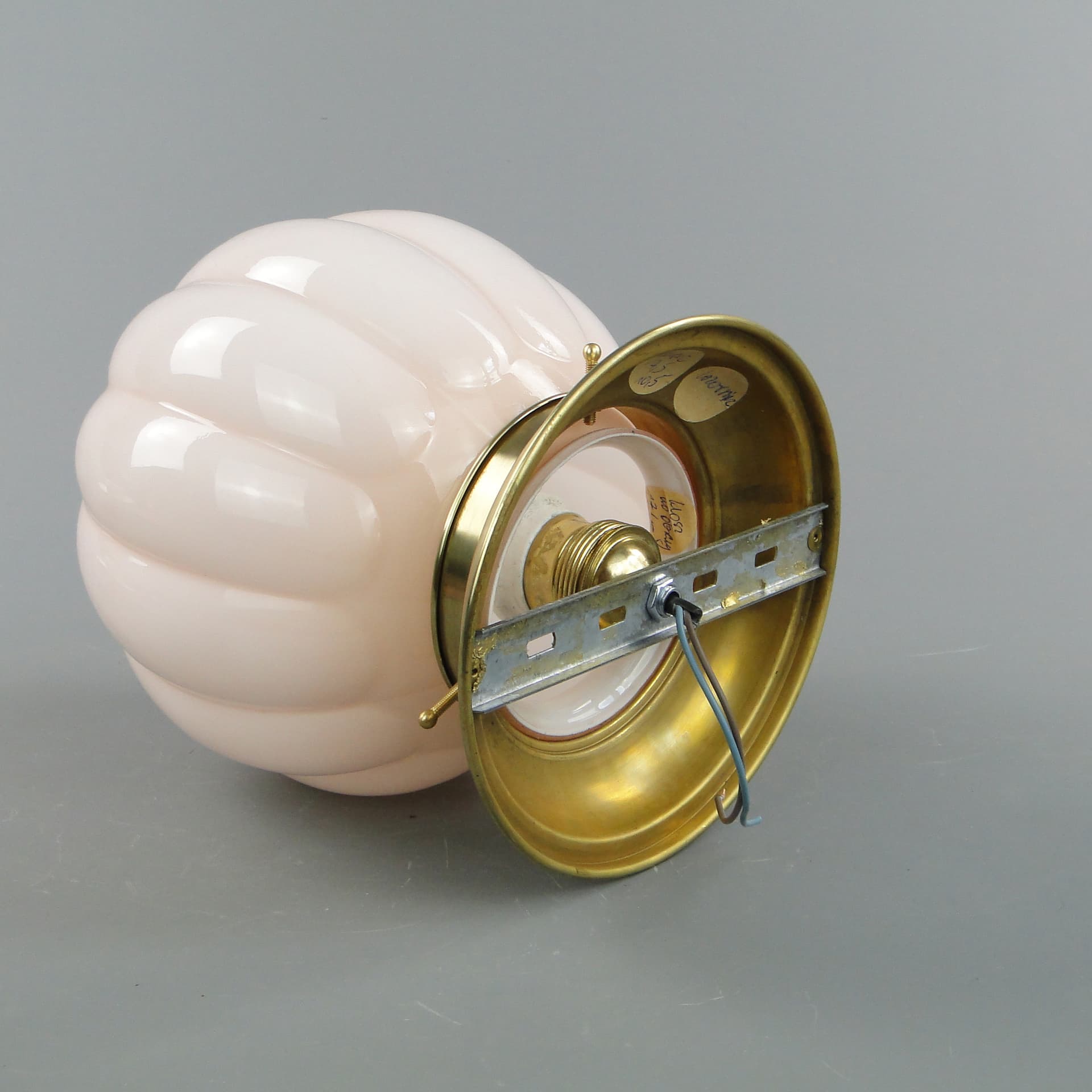 Eclectic Ceiling Light, pink glass, brass, Poland, 1930s - 297918