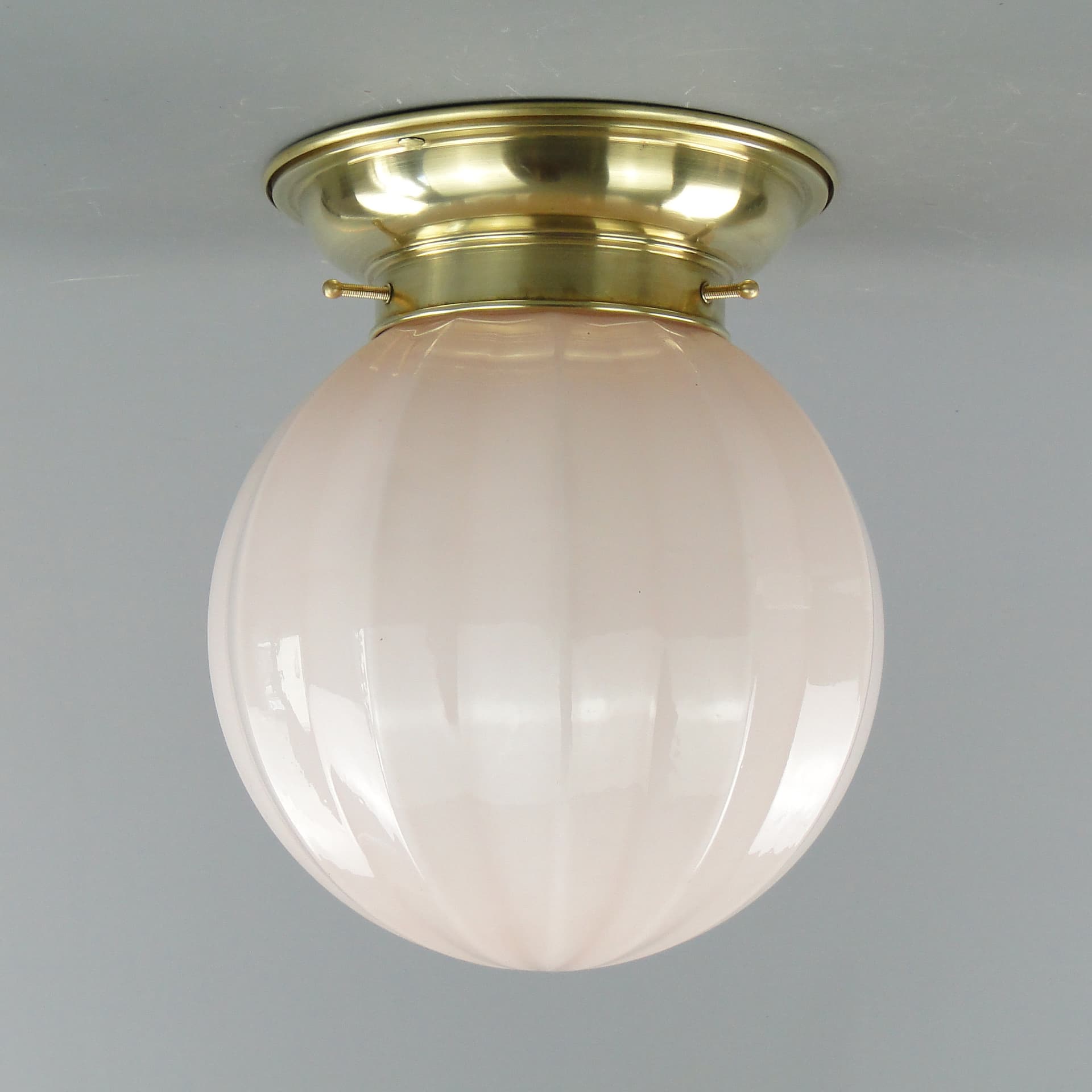 Eclectic ceiling lamp, white glass, silver brass, Poland, 1930s - 297923