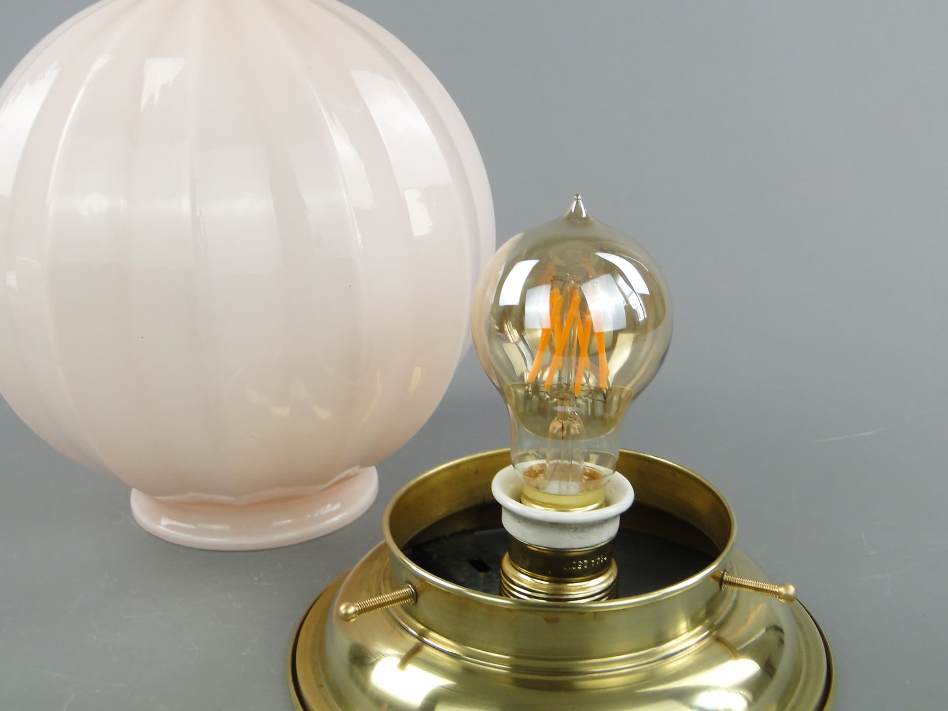 Eclectic ceiling lamp, white glass, silver brass, Poland, 1930s - 297926