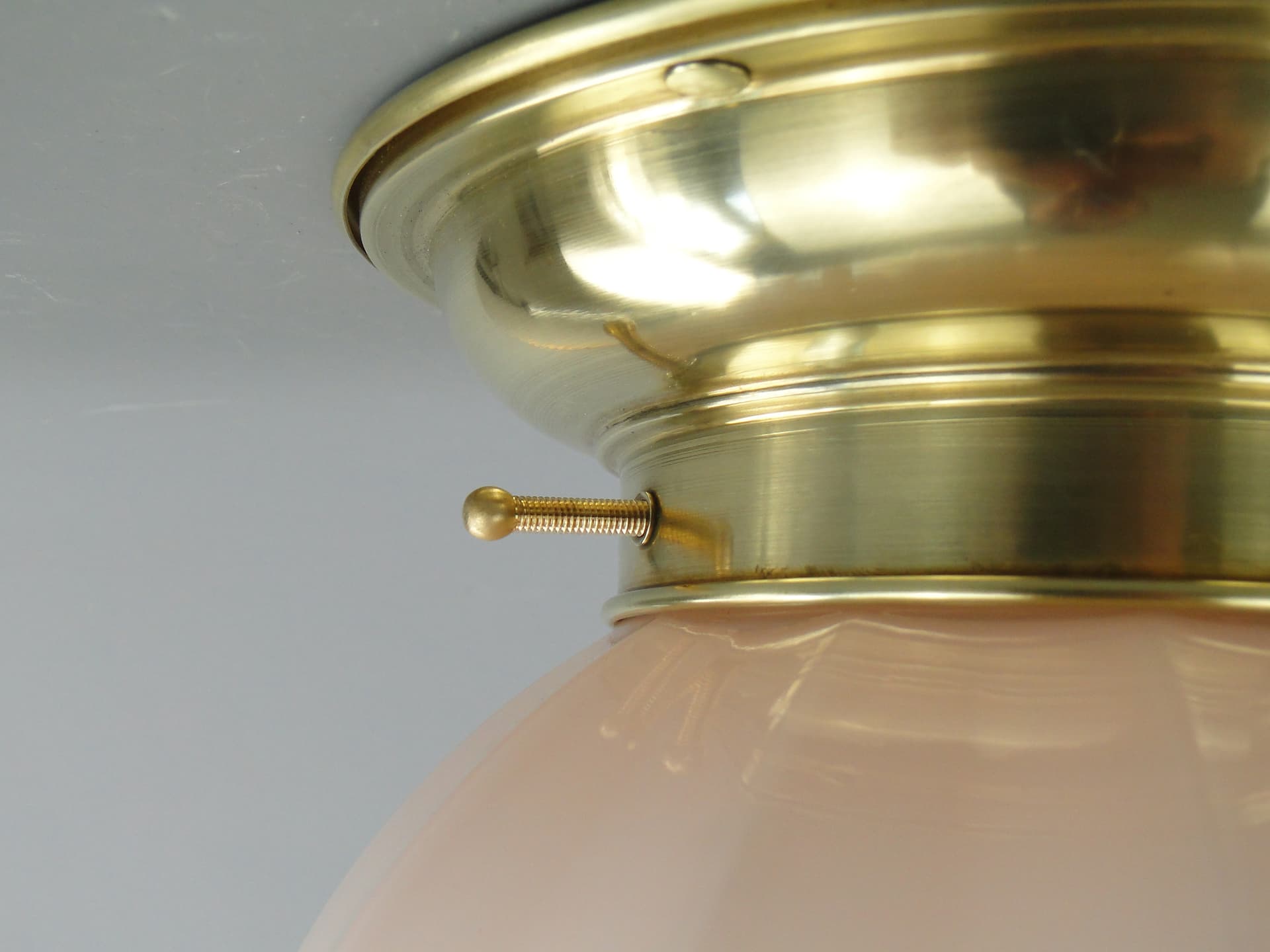 Eclectic ceiling lamp, white glass, silver brass, Poland, 1930s - 297927