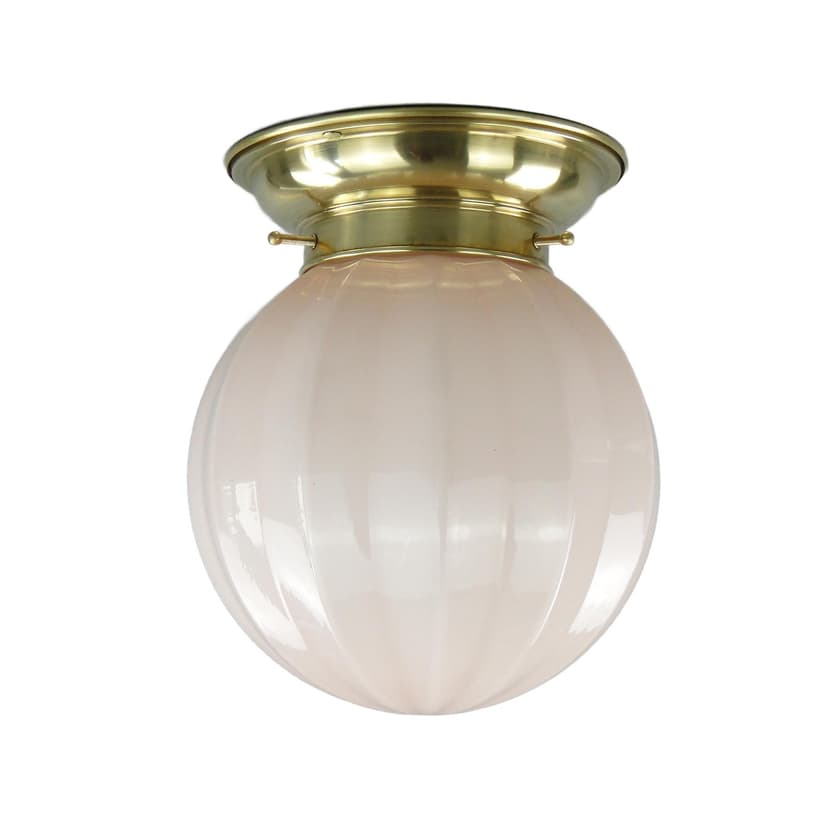 Eclectic ceiling lamp, white glass, silver brass, Poland, 1930s