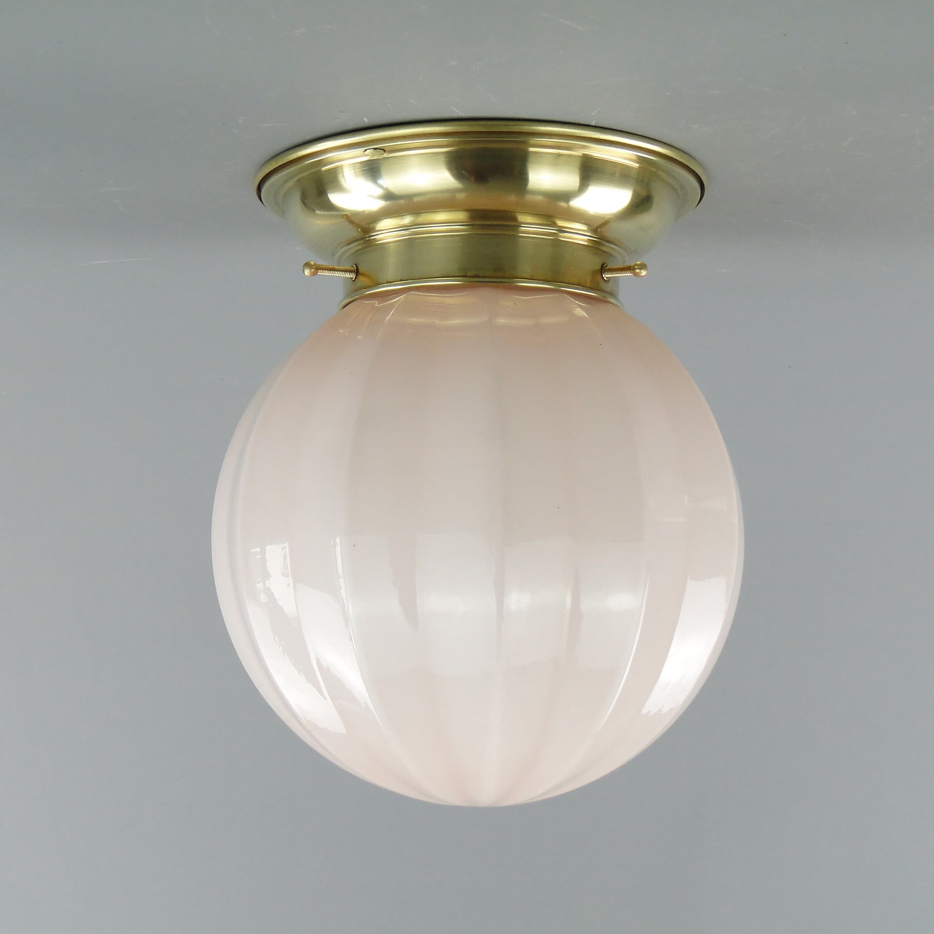 Eclectic ceiling lamp, white glass, silver brass, Poland, 1930s - 297922