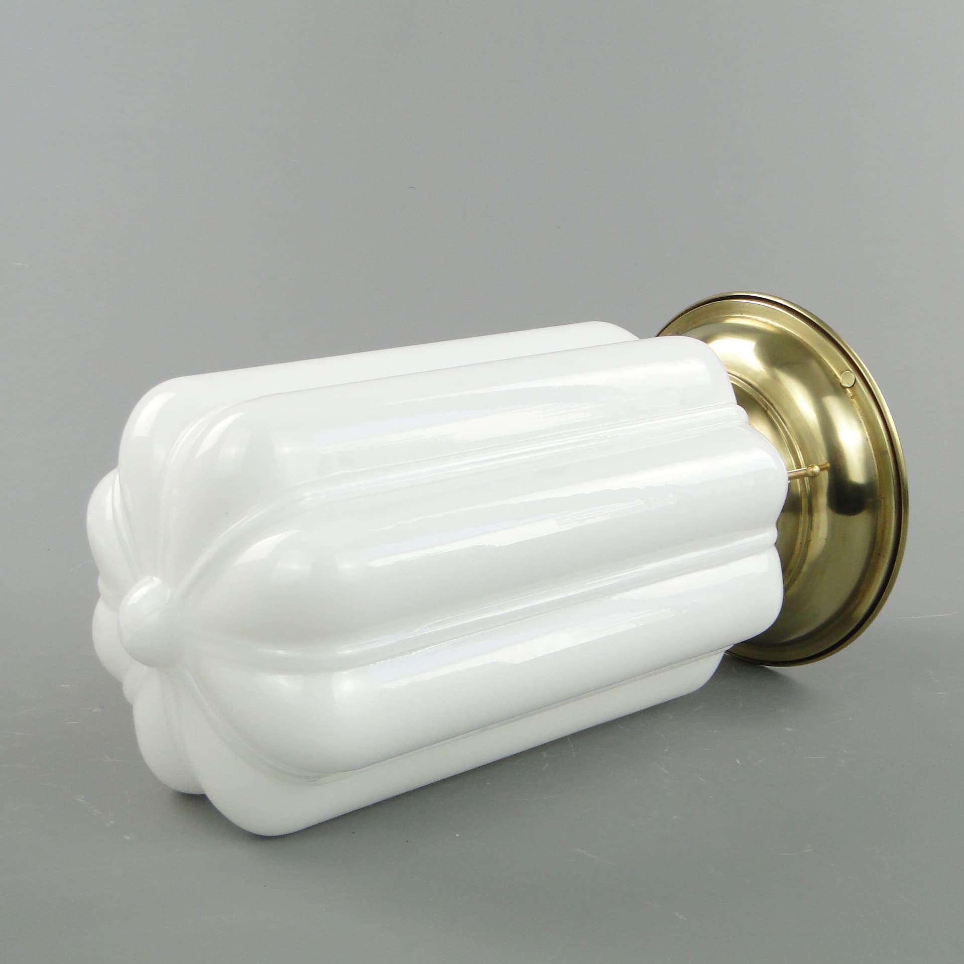 Eclectic Ceiling Lamp, silver brass, white glass, Poland, 1930s - 297930