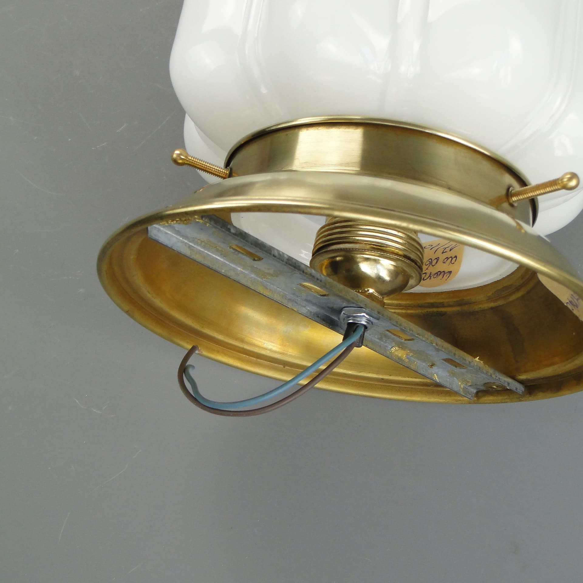 Eclectic Ceiling Lamp, silver brass, white glass, Poland, 1930s - 297935