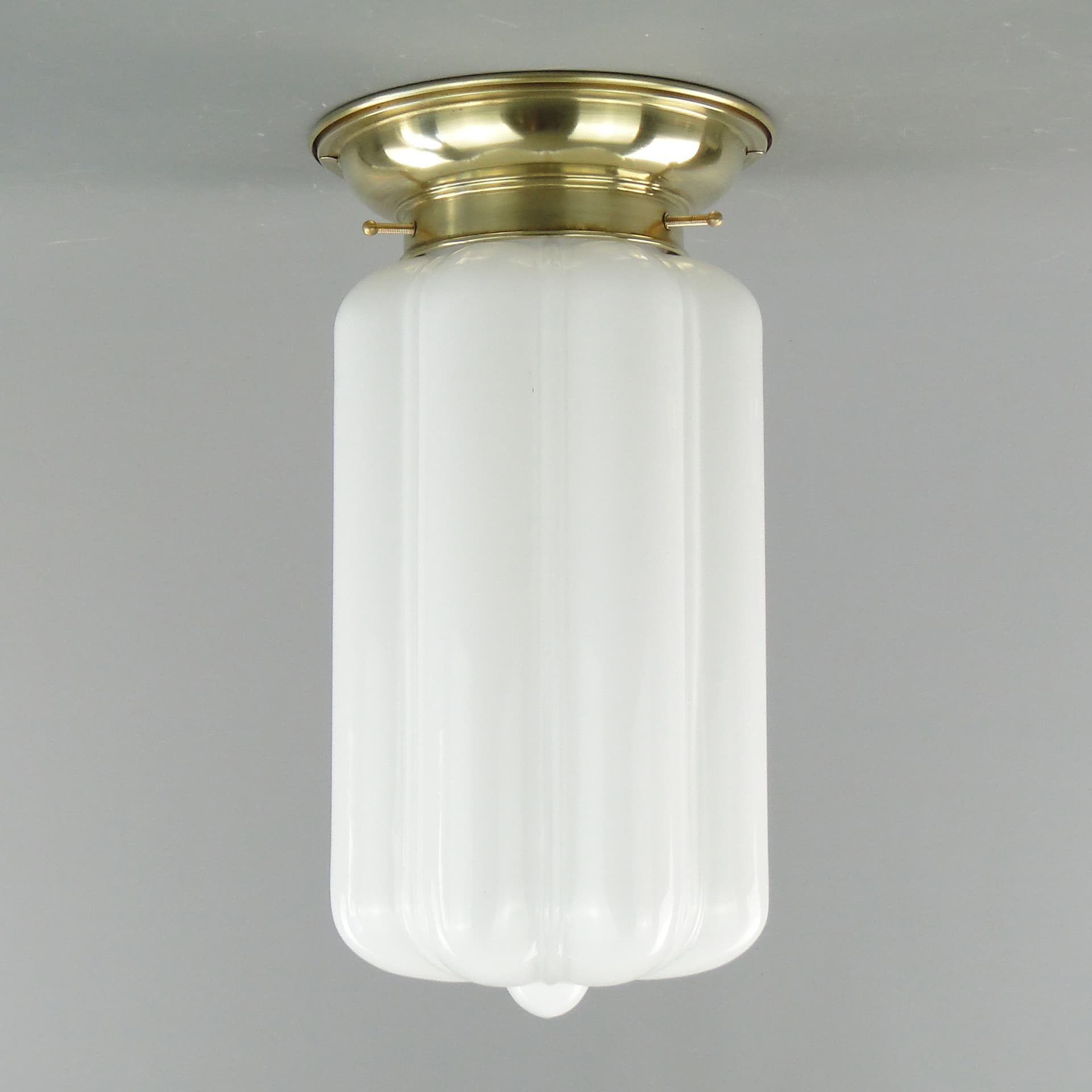 Eclectic Ceiling Lamp, silver brass, white glass, Poland, 1930s - 297931