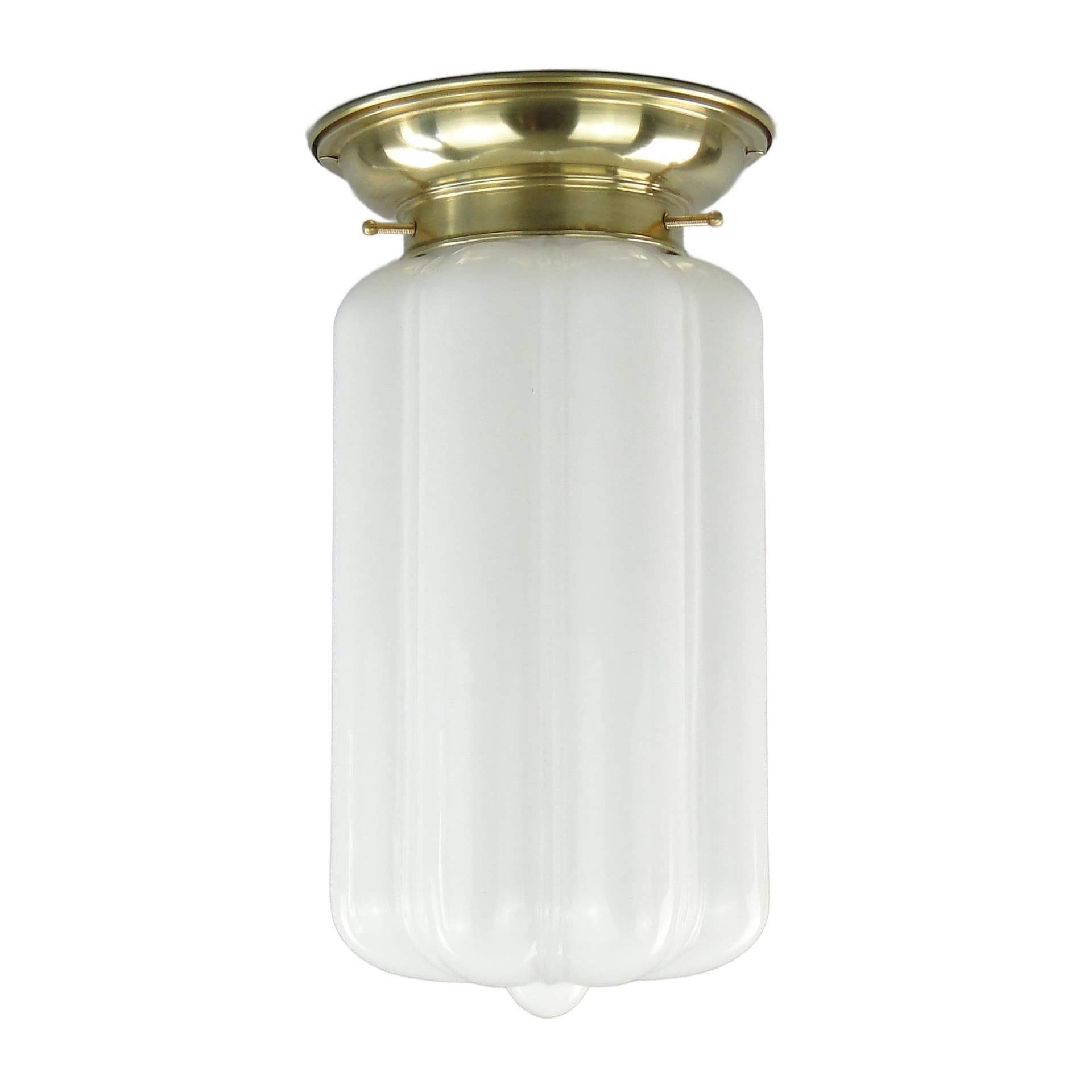 Eclectic Ceiling Lamp, silver brass, white glass, Poland, 1930s