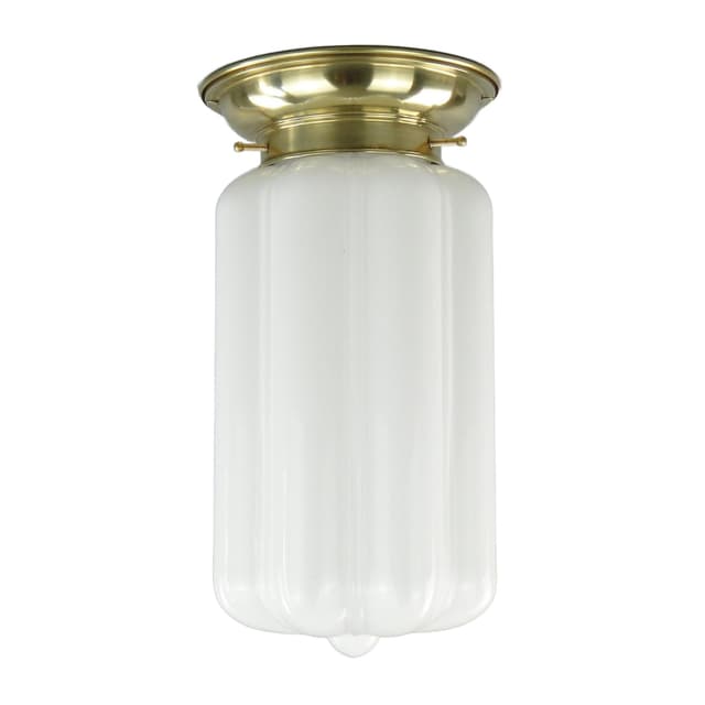 Eclectic Ceiling Lamp, silver brass, white glass, Poland, 1930s - DIMENSION