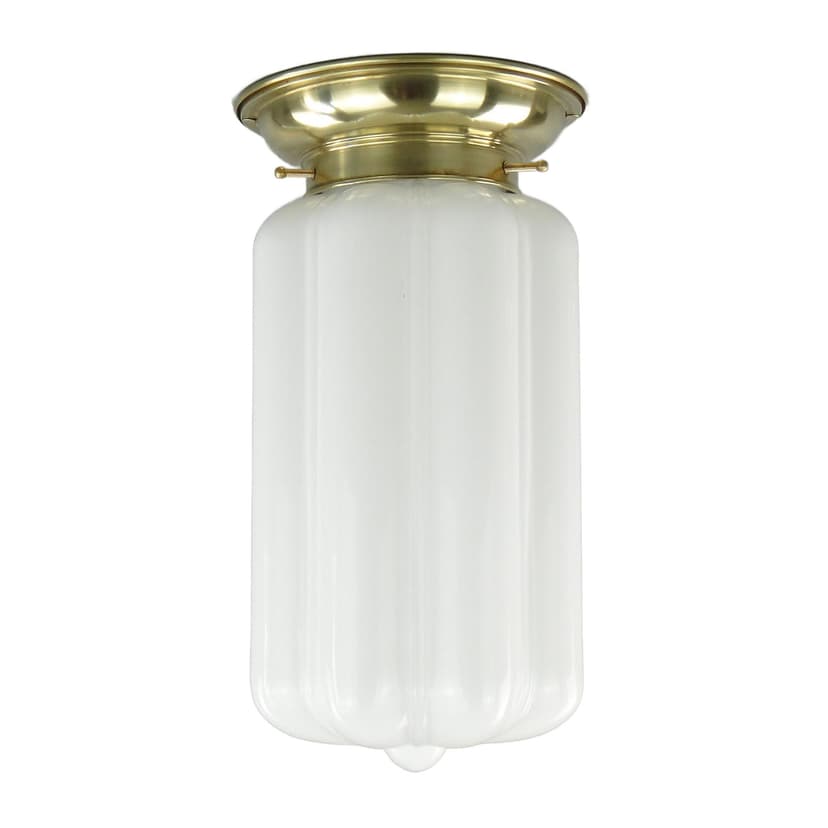 Eclectic Ceiling Lamp, silver brass, white glass, Poland, 1930s