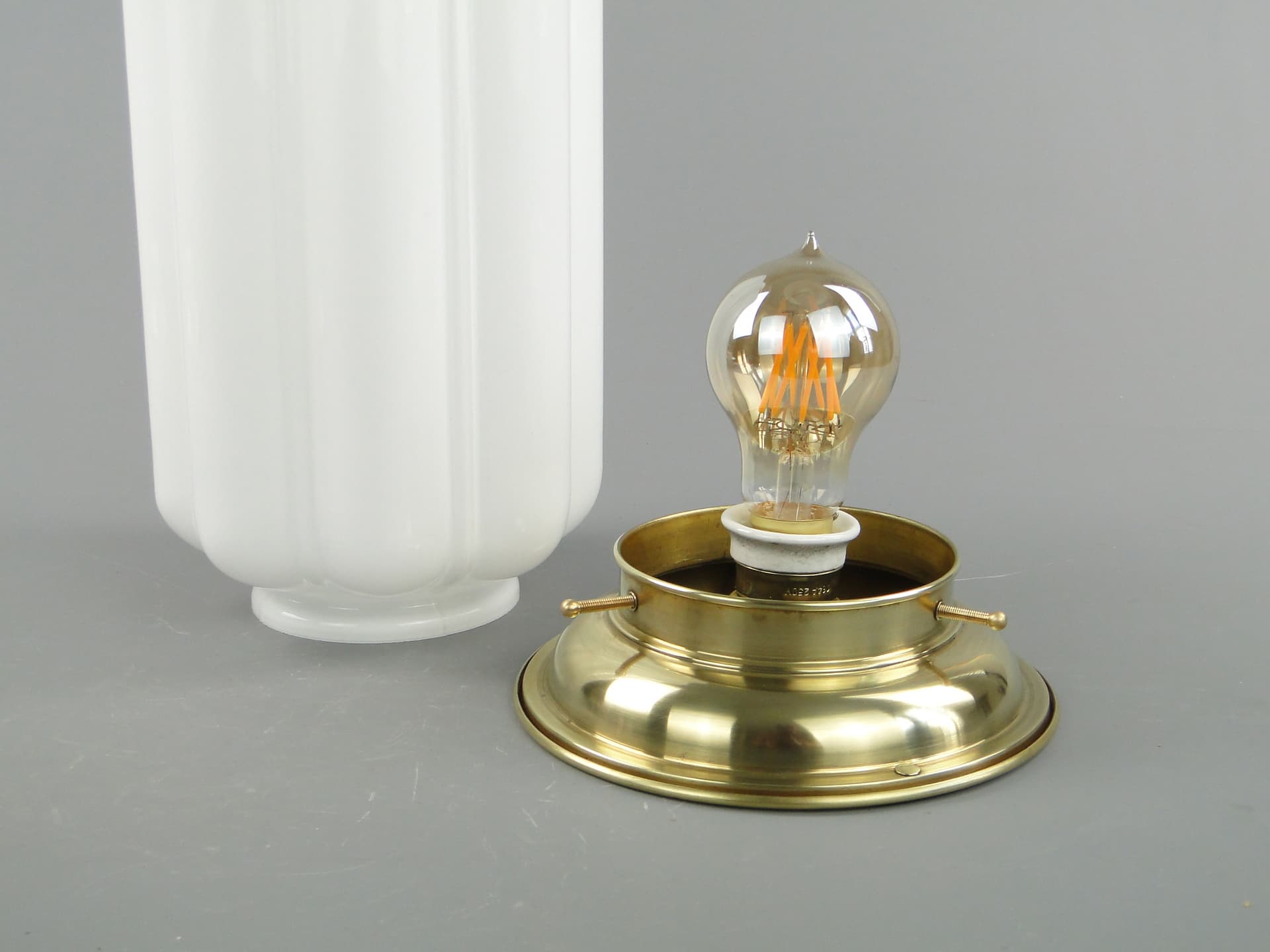 Eclectic Ceiling Lamp, silver brass, white glass, Poland, 1930s - 297936