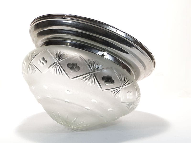 Ceiling Flush Mount Eclectic, white glass, silver chrome, Poland, 1980s. - 297945