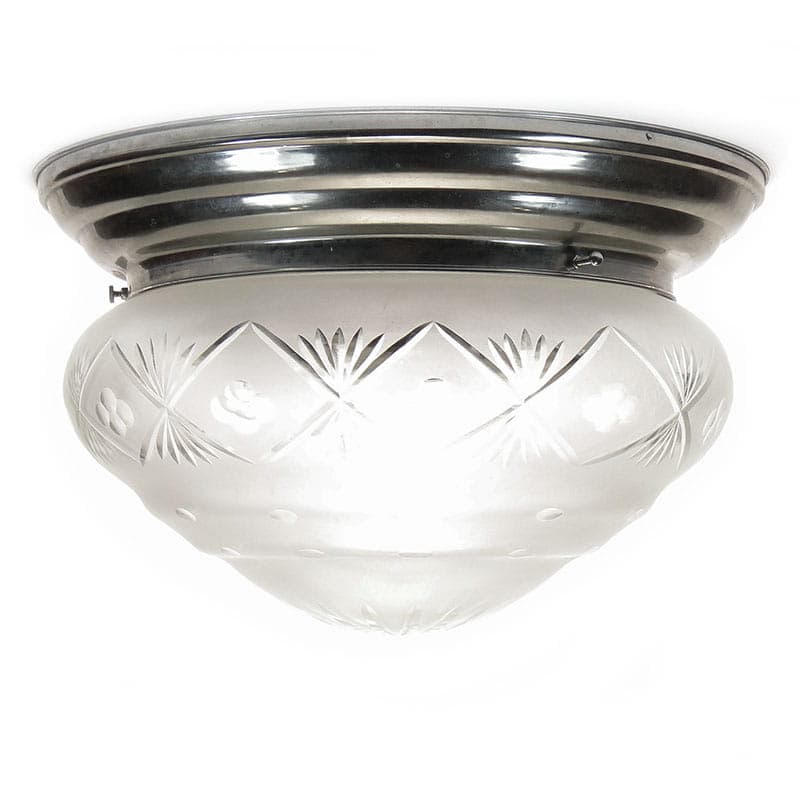Ceiling Flush Mount Eclectic, white glass, silver chrome, Poland, 1980s. - 297944