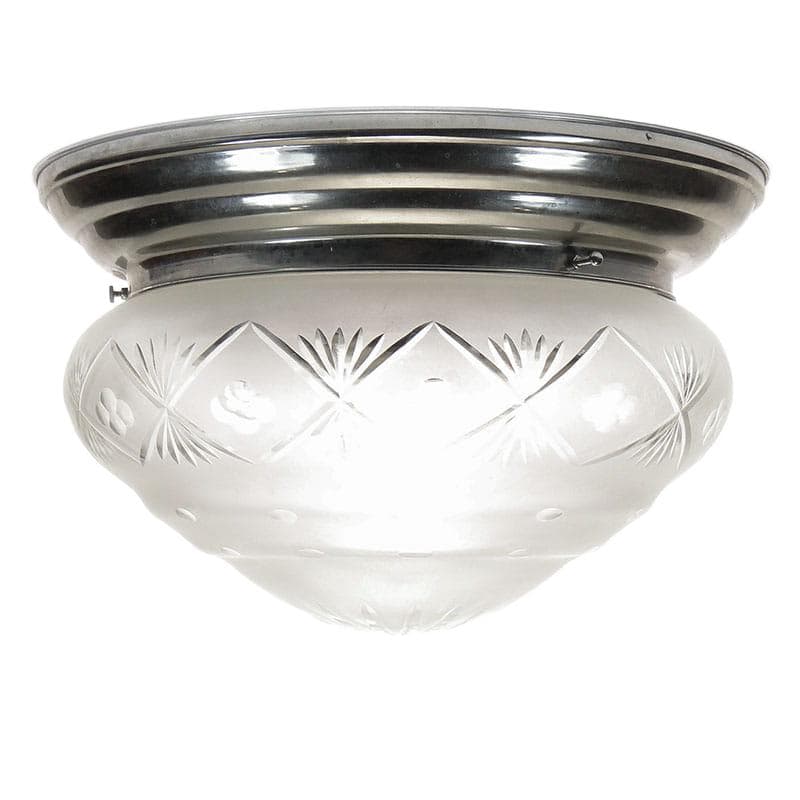Ceiling Flush Mount Eclectic, white glass, silver chrome, Poland, 1980s.