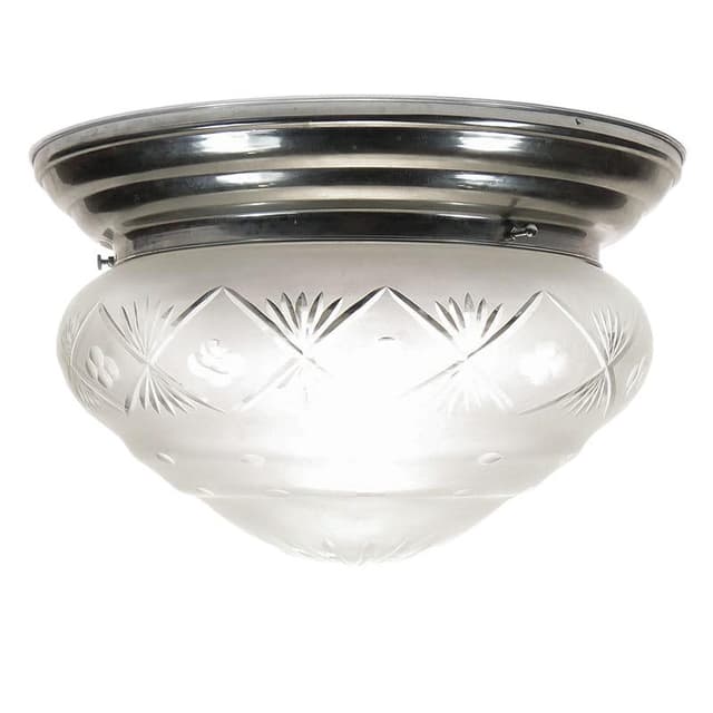 Ceiling Flush Mount Eclectic, white glass, silver chrome, Poland, 1980s. - DIMENSION