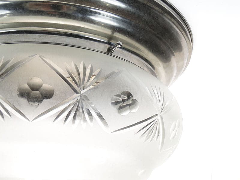 Ceiling Flush Mount Eclectic, white glass, silver chrome, Poland, 1980s. - 297943