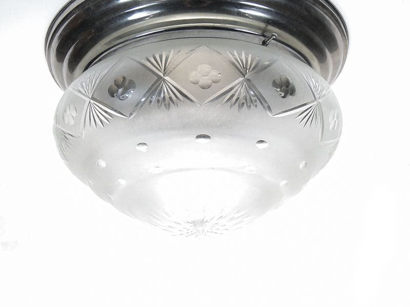 Ceiling Flush Mount Eclectic, white glass, silver chrome, Poland, 1980s. - 297946
