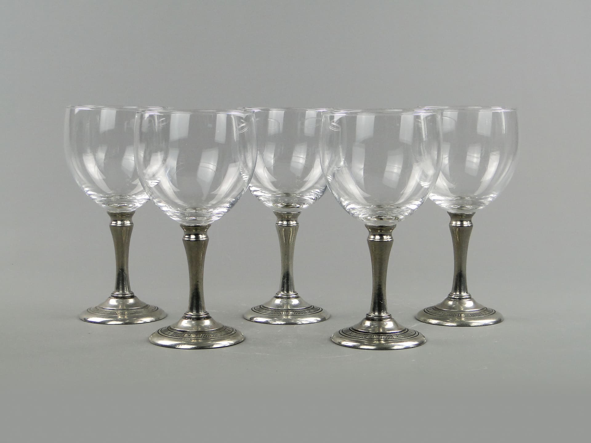 Wine glasses, transparent crystal, silver metal, Hadeland Glassverk, Norway, 1970s. - 2320