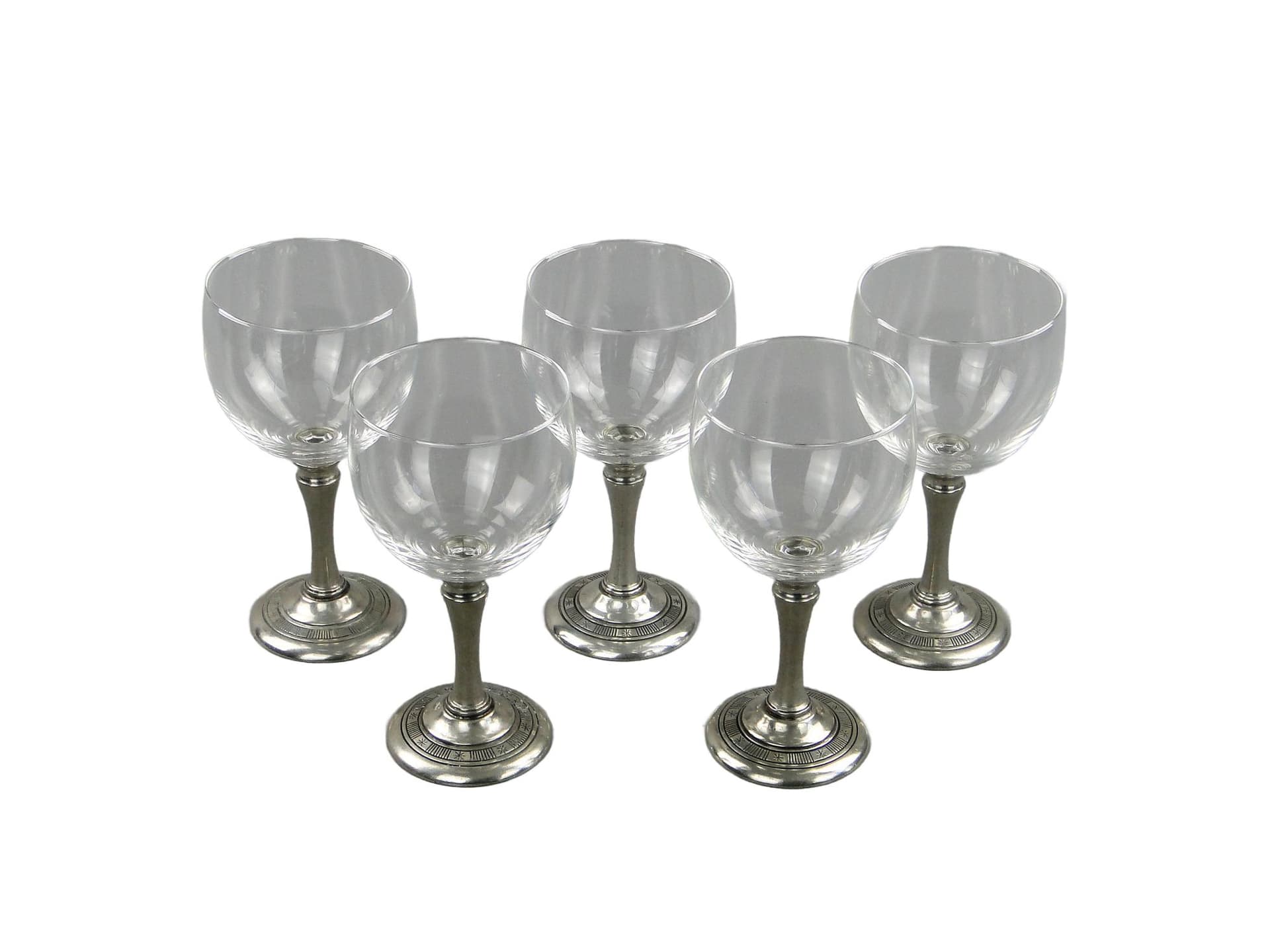 Wine glasses, transparent crystal, silver metal, Hadeland Glassverk, Norway, 1970s.