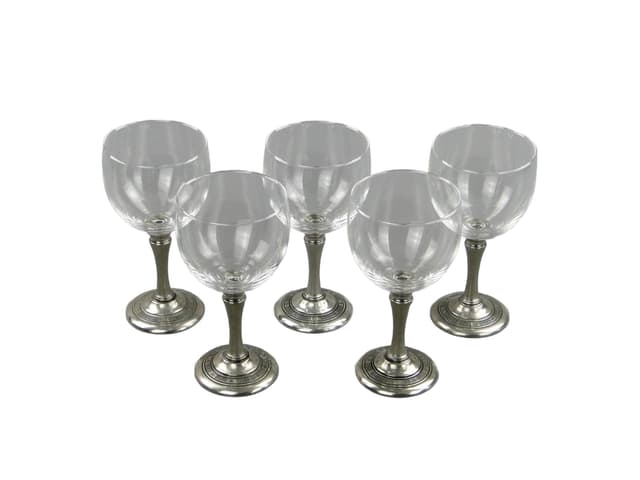 Wine glasses, transparent crystal, silver metal, Hadeland Glassverk, Norway, 1970s. - DIMENSION