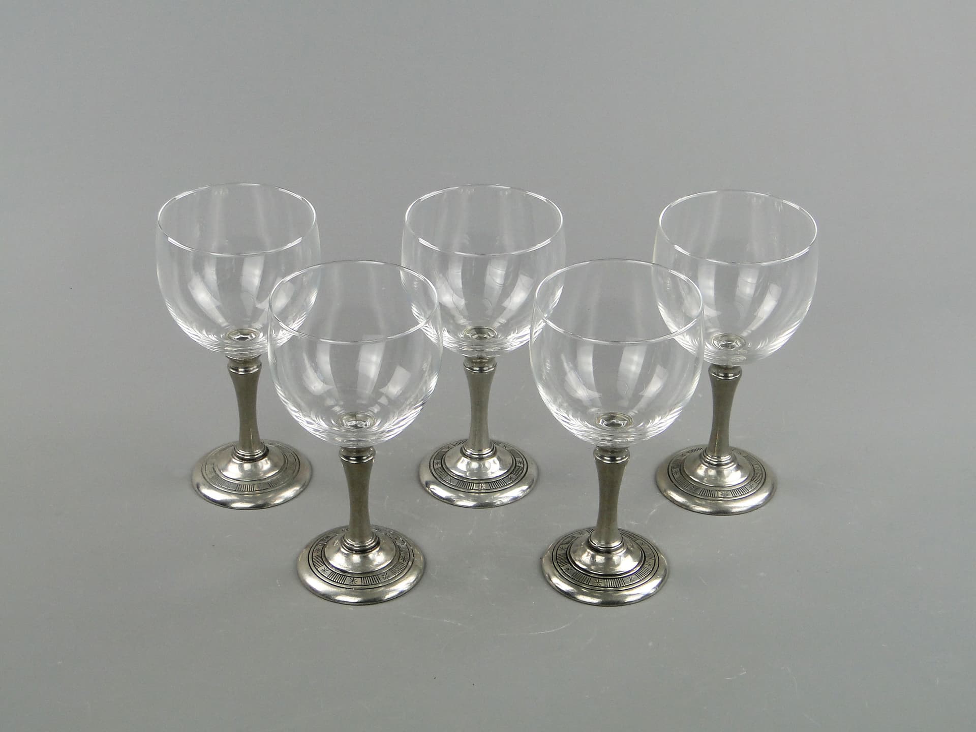 Wine glasses, transparent crystal, silver metal, Hadeland Glassverk, Norway, 1970s. - 2319