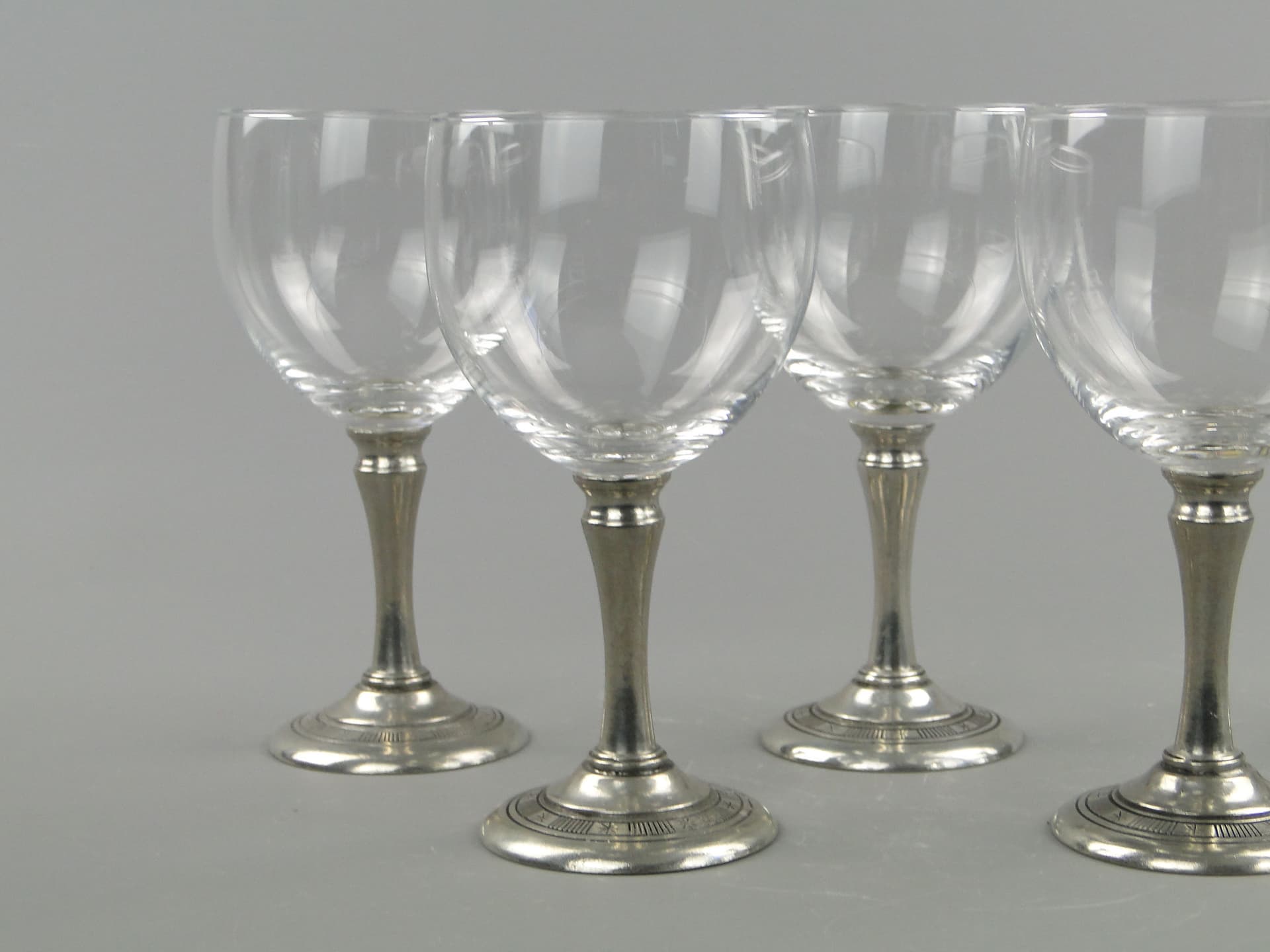 Wine glasses, transparent crystal, silver metal, Hadeland Glassverk, Norway, 1970s. - 2321