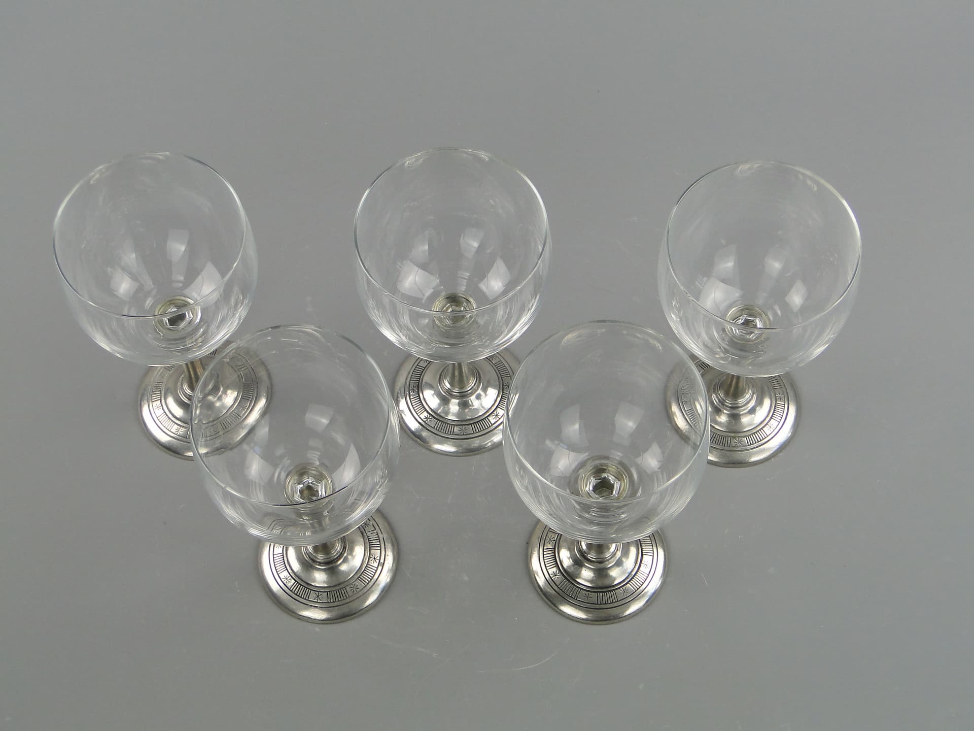 Wine glasses, transparent crystal, silver metal, Hadeland Glassverk, Norway, 1970s. - 2323