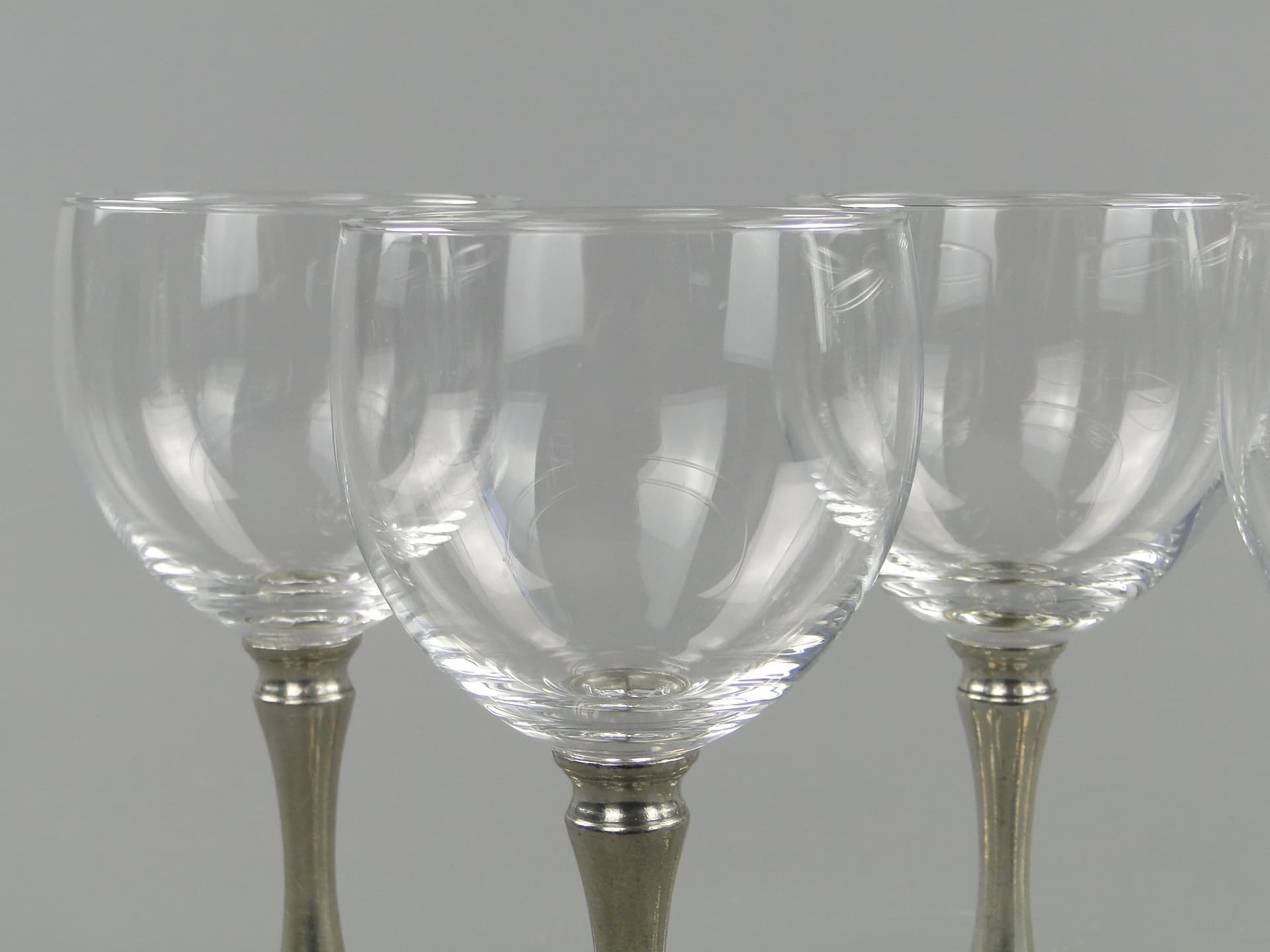 Wine glasses, transparent crystal, silver metal, Hadeland Glassverk, Norway, 1970s. - 2322