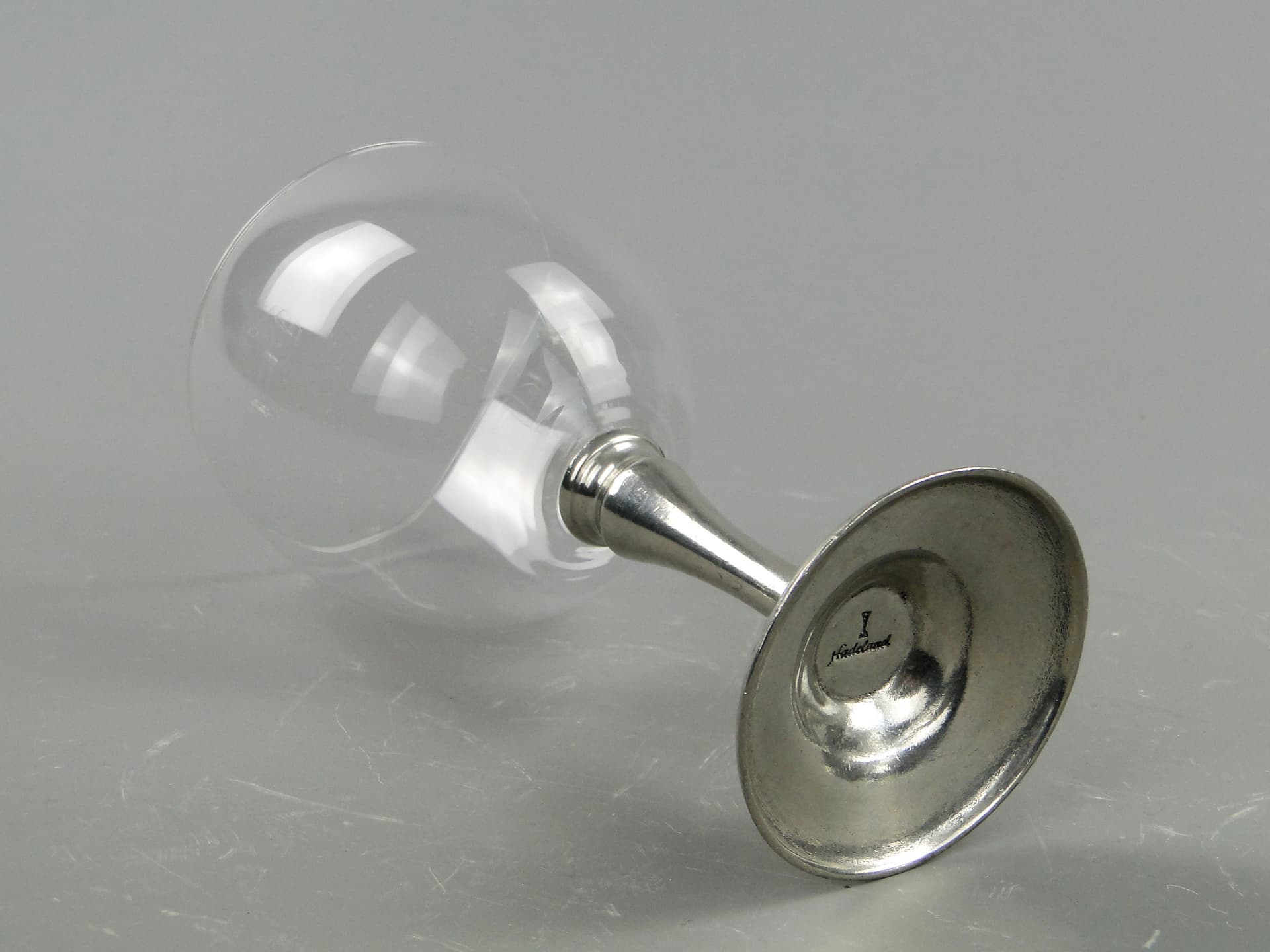 Wine glasses, transparent crystal, silver metal, Hadeland Glassverk, Norway, 1970s. - 2327