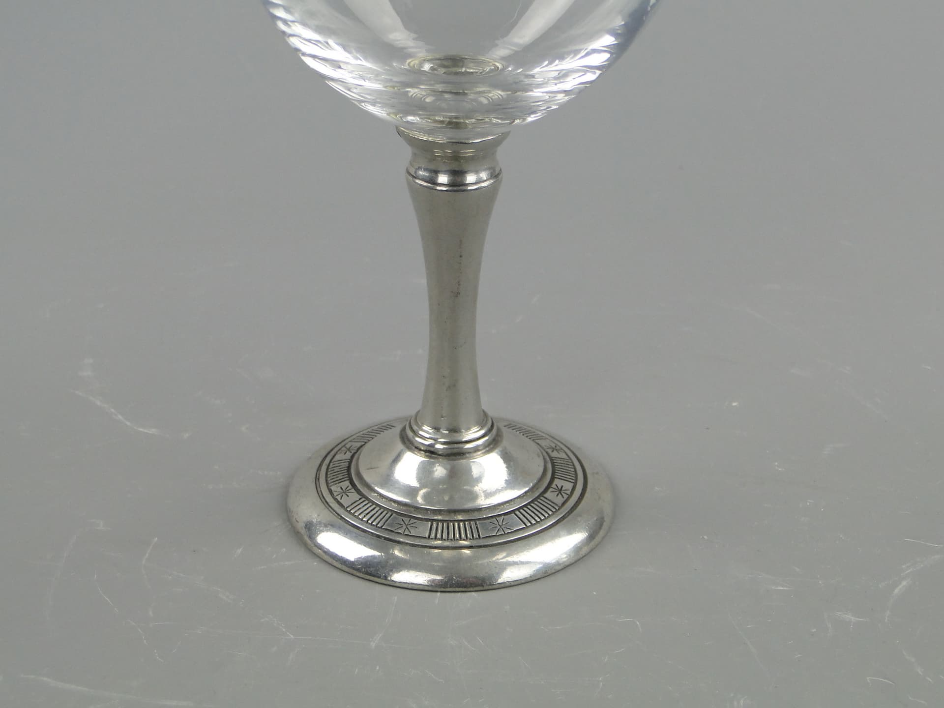 Wine glasses, transparent crystal, silver metal, Hadeland Glassverk, Norway, 1970s. - 2325