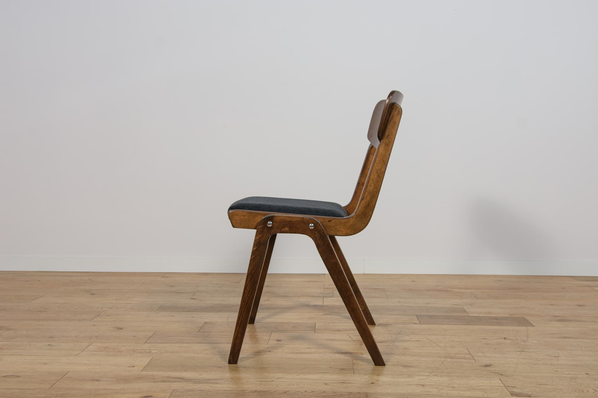 set of six chairs Bumerang type 229XB, brown beech, black synthetic fabric, Poland, 1960s - 297957
