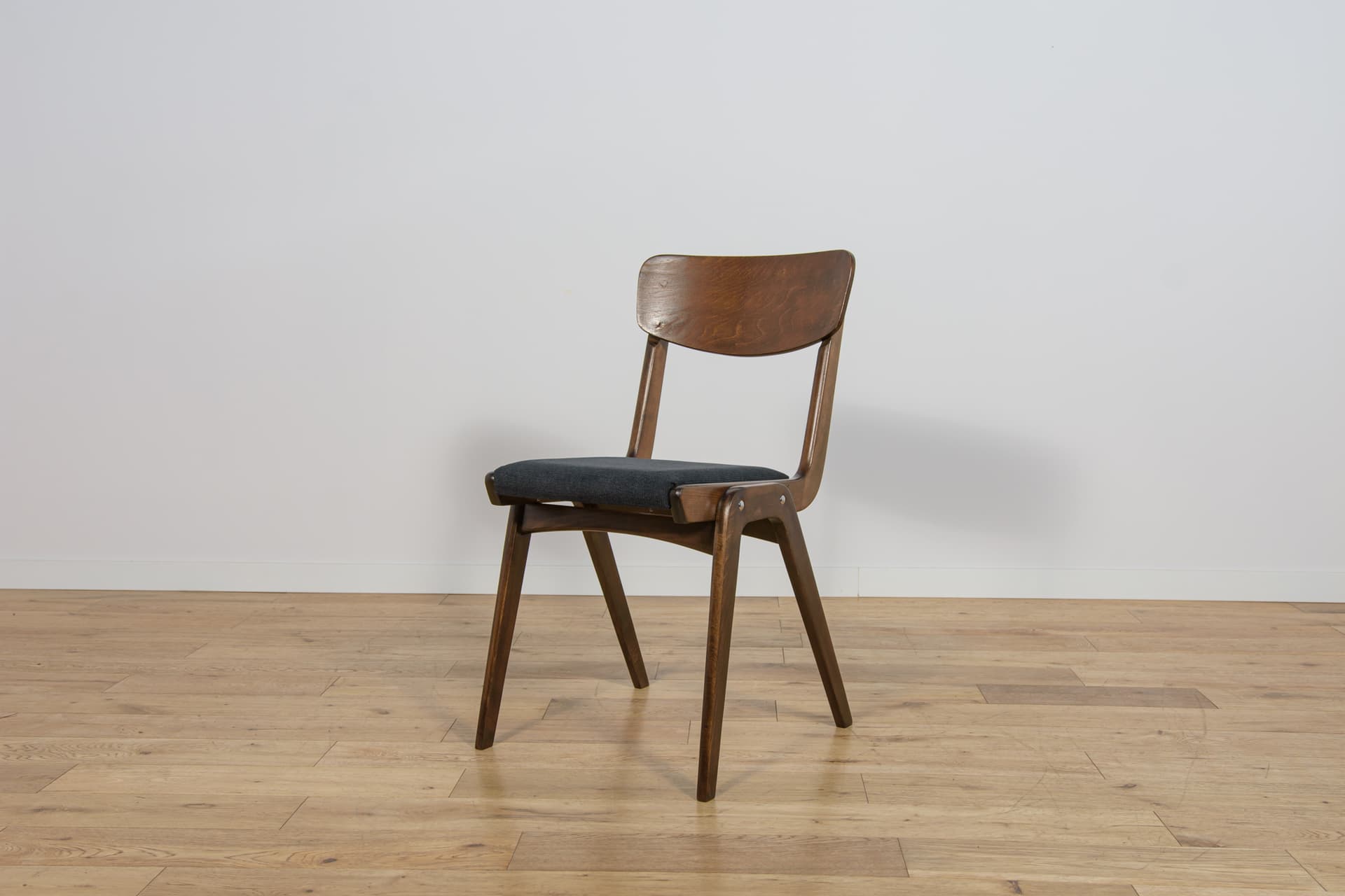 set of six chairs Bumerang type 229XB, brown beech, black synthetic fabric, Poland, 1960s - 297956
