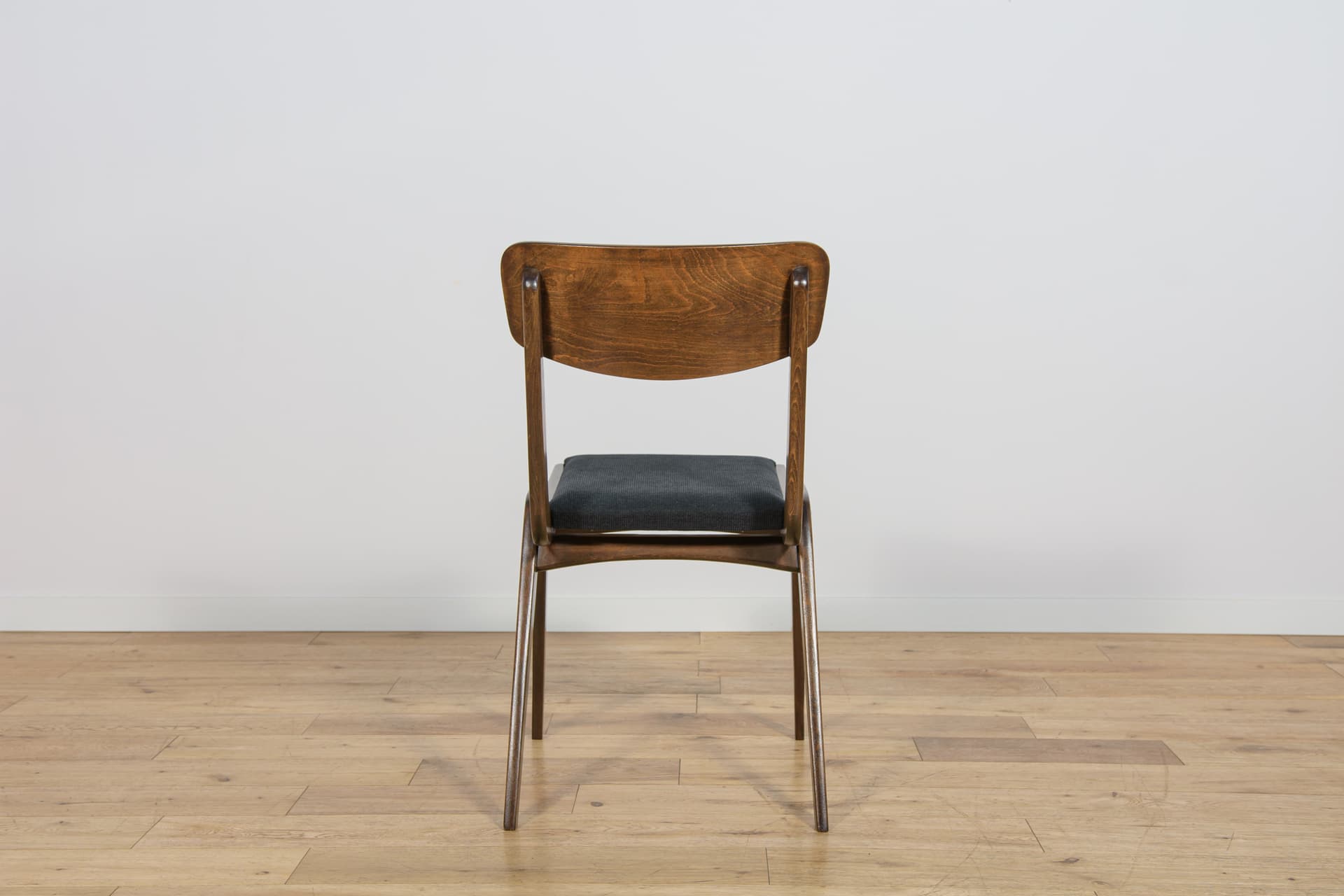 set of six chairs Bumerang type 229XB, brown beech, black synthetic fabric, Poland, 1960s - 297959