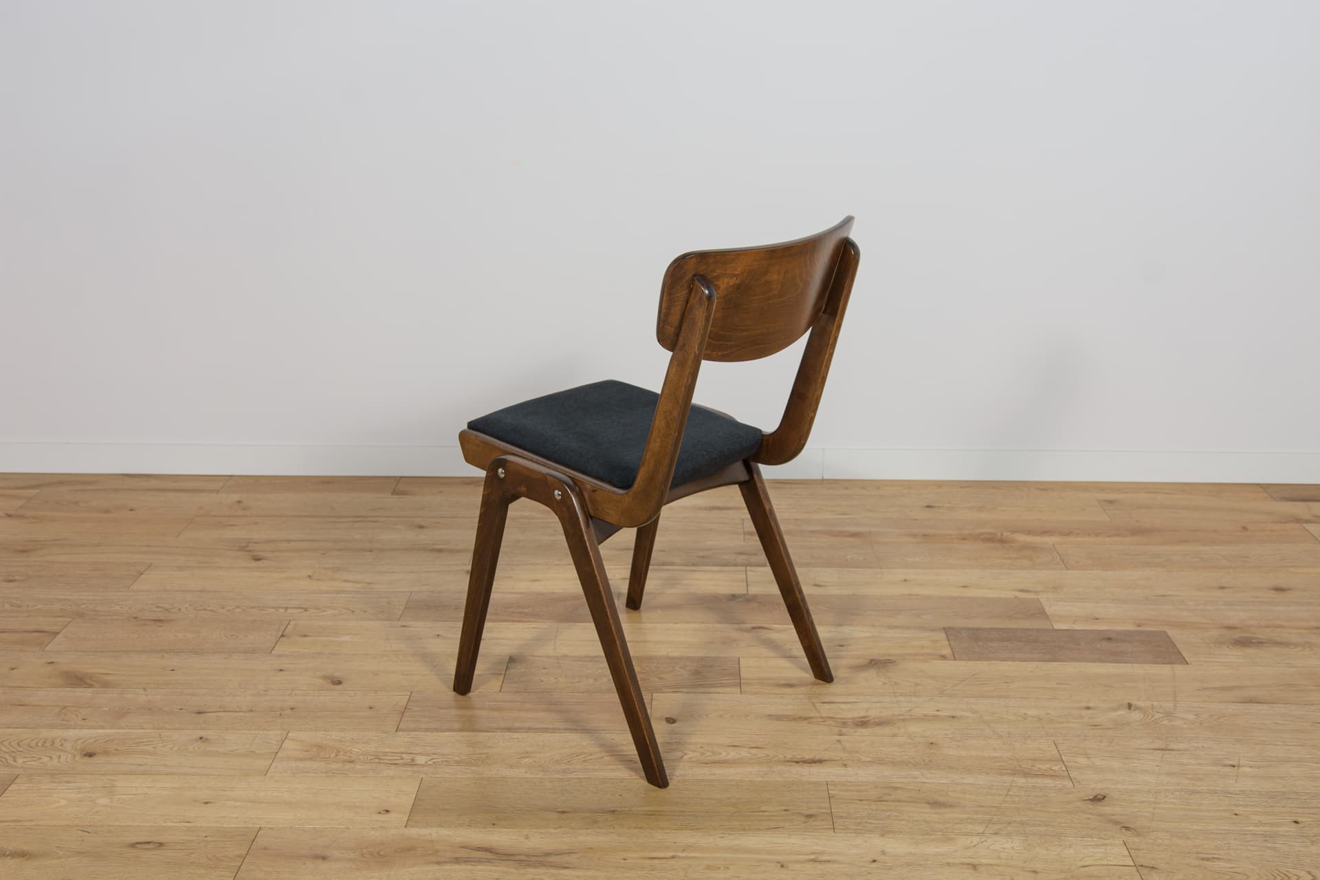set of six chairs Bumerang type 229XB, brown beech, black synthetic fabric, Poland, 1960s - 297958