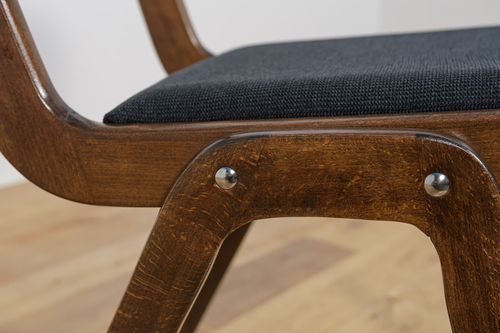 set of six chairs Bumerang type 229XB, brown beech, black synthetic fabric, Poland, 1960s - 297961
