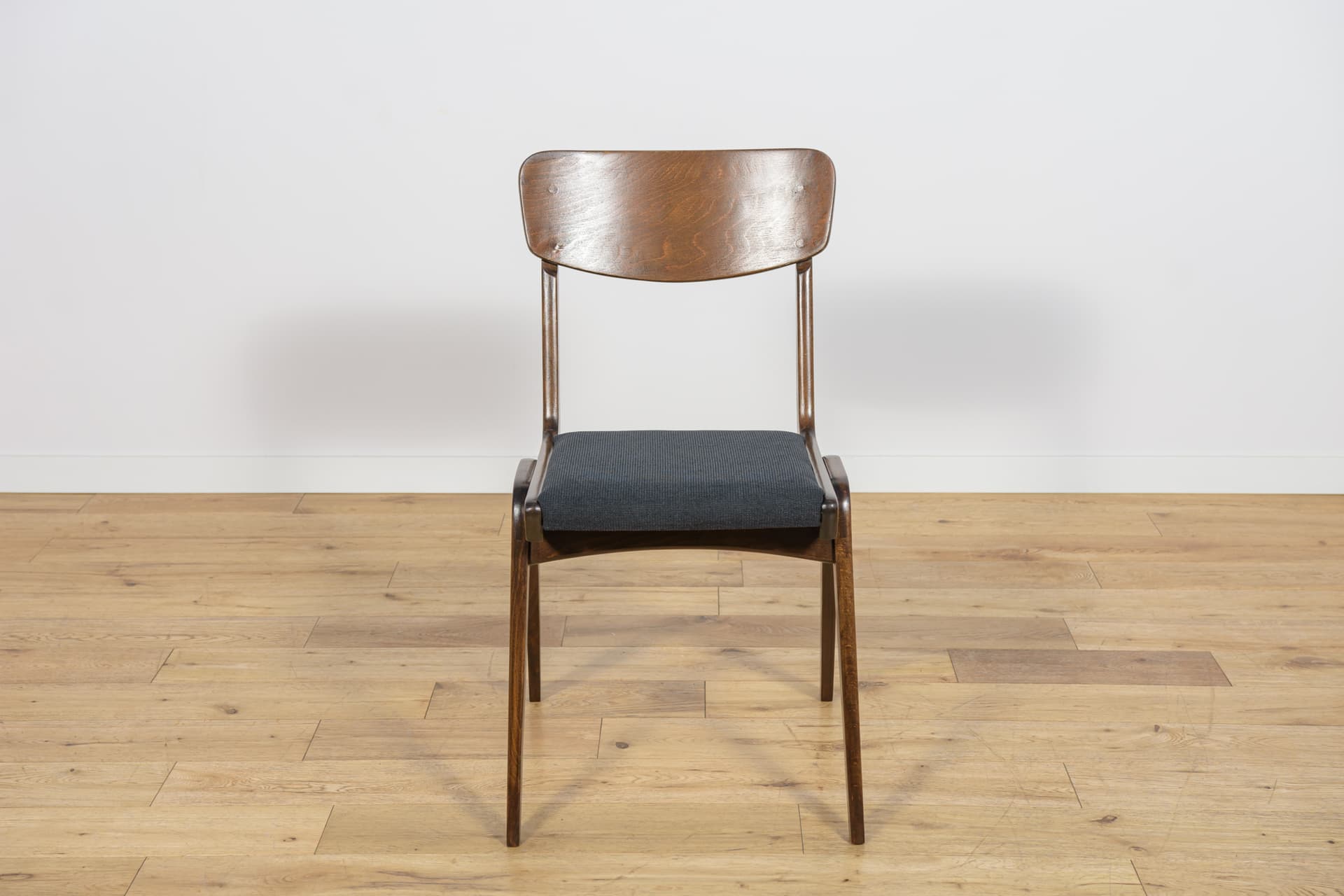 set of six chairs Bumerang type 229XB, brown beech, black synthetic fabric, Poland, 1960s - 297955