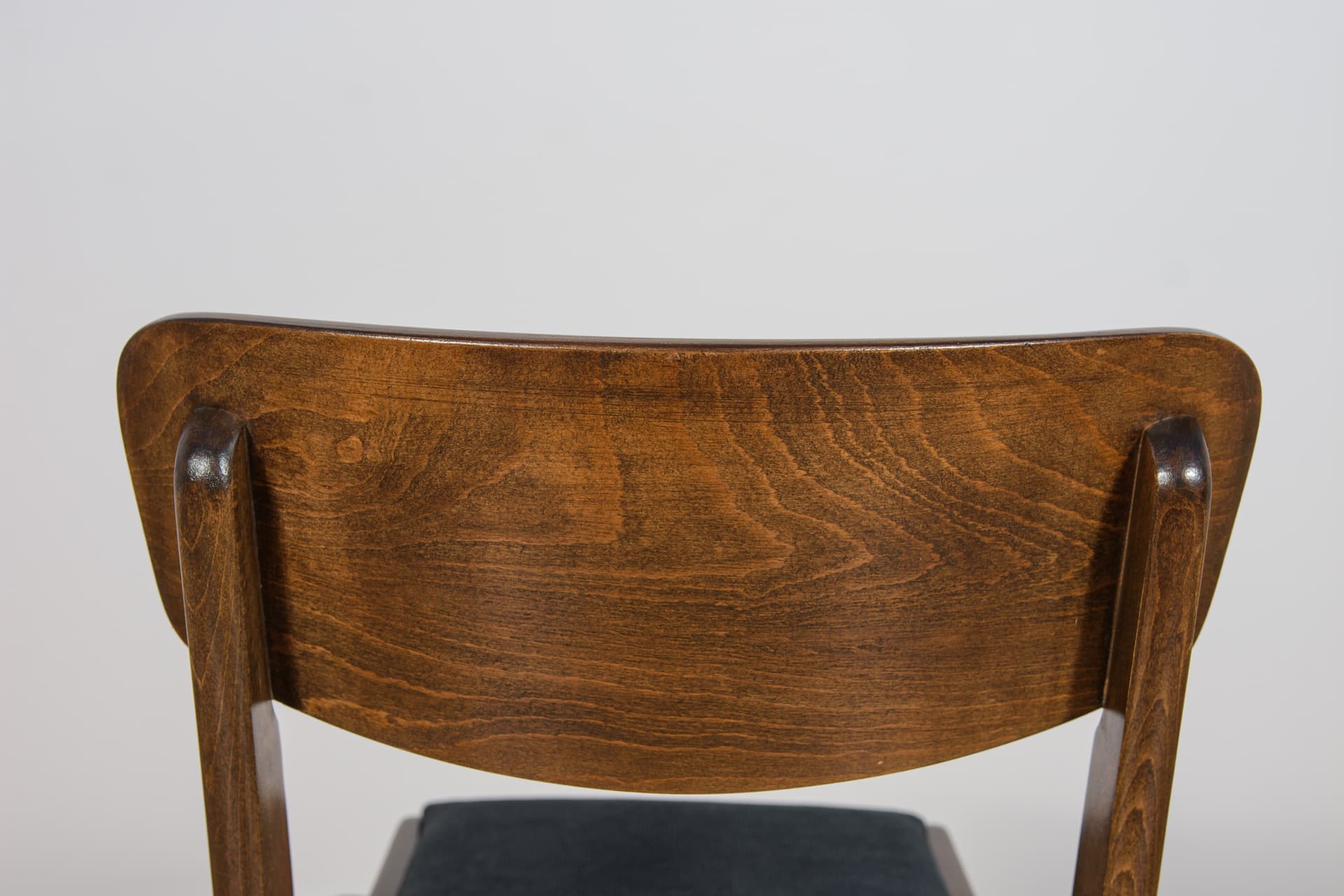 set of six chairs Bumerang type 229XB, brown beech, black synthetic fabric, Poland, 1960s - 297963