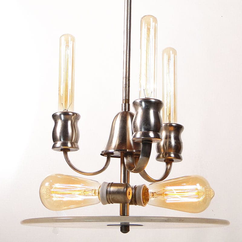 Chandelier Art Deco, silver nickel-plated brass, beige white alabaster, Poland, 1920s. - 298008