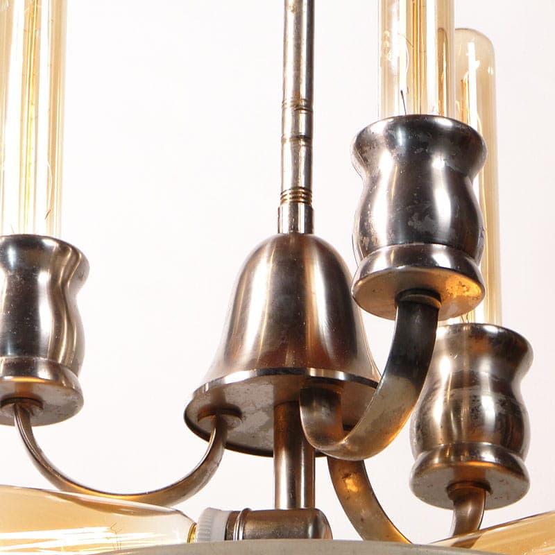 Chandelier Art Deco, silver nickel-plated brass, beige white alabaster, Poland, 1920s. - 298007