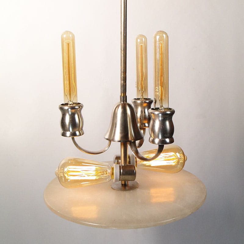 Chandelier Art Deco, silver nickel-plated brass, beige white alabaster, Poland, 1920s. - 298009
