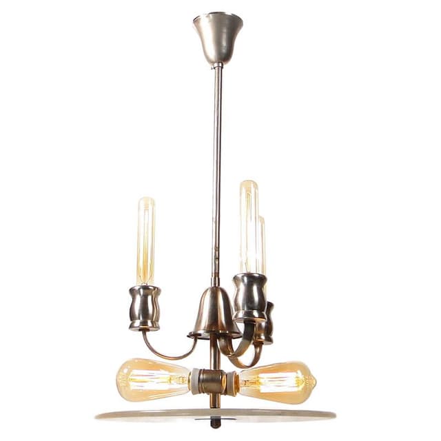 Chandelier Art Deco, silver nickel-plated brass, beige white alabaster, Poland, 1920s. - DIMENSION