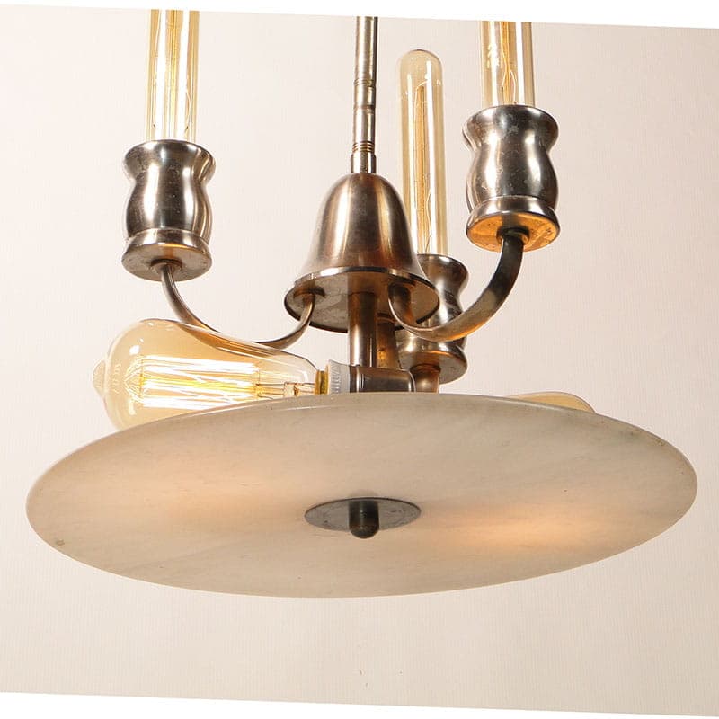 Chandelier Art Deco, silver nickel-plated brass, beige white alabaster, Poland, 1920s. - 298005