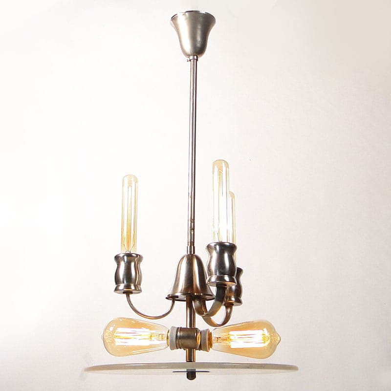 Chandelier Art Deco, silver nickel-plated brass, beige white alabaster, Poland, 1920s. - 298003