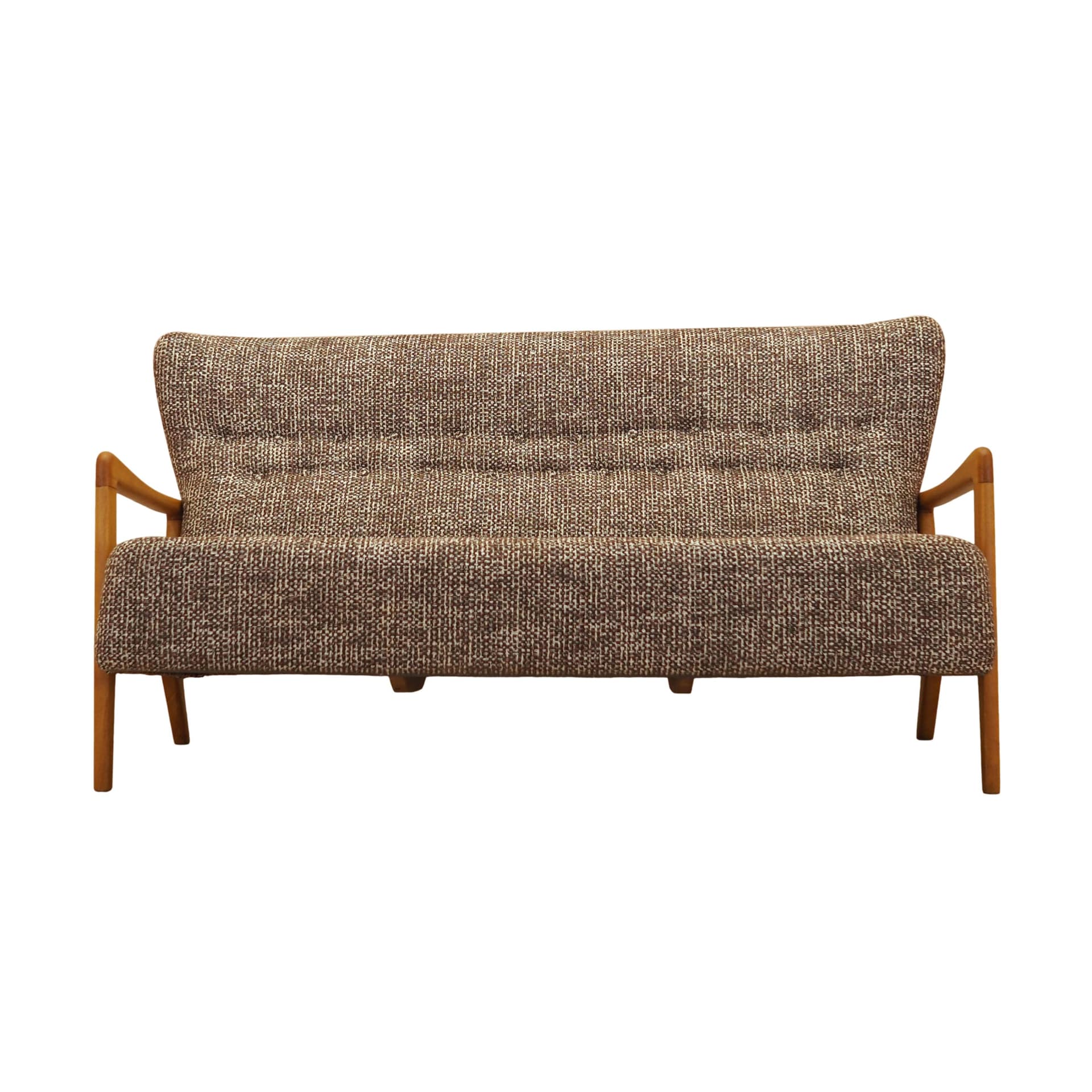 Sofa, brązowa tkanina, buk, Fritz Hansen, Dania, lata 60.