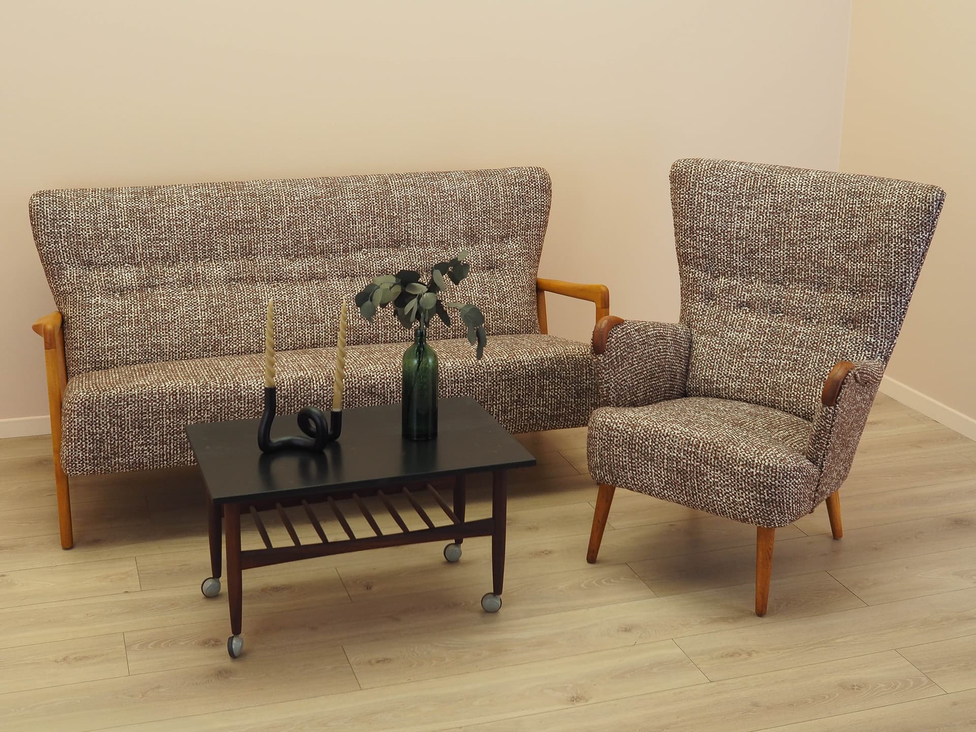 Sofa, brązowa tkanina, buk, Fritz Hansen, Dania, lata 60. - 298096