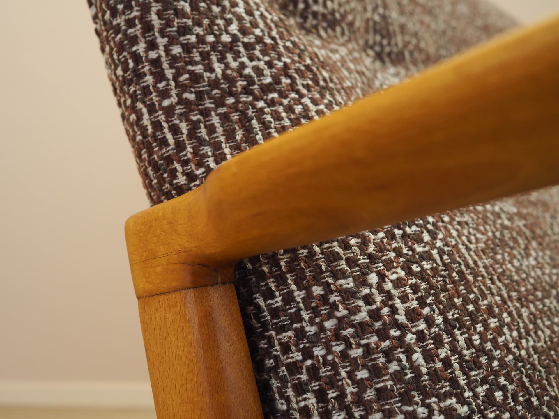 Sofa, brązowa tkanina, buk, Fritz Hansen, Dania, lata 60. - 298093