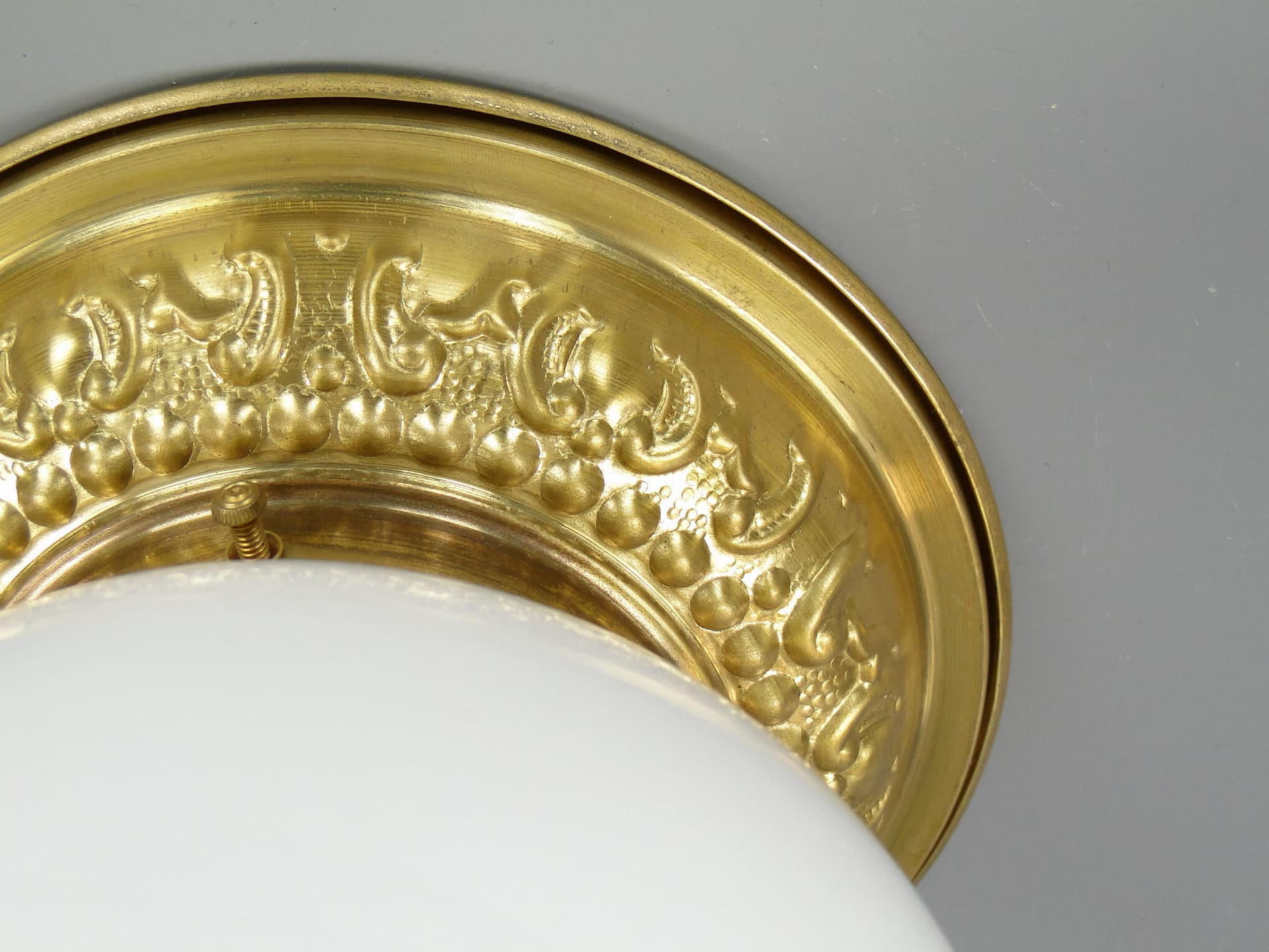 Eclectic ceiling light, white glass, gold brass, Poland, 1970s. - 298140