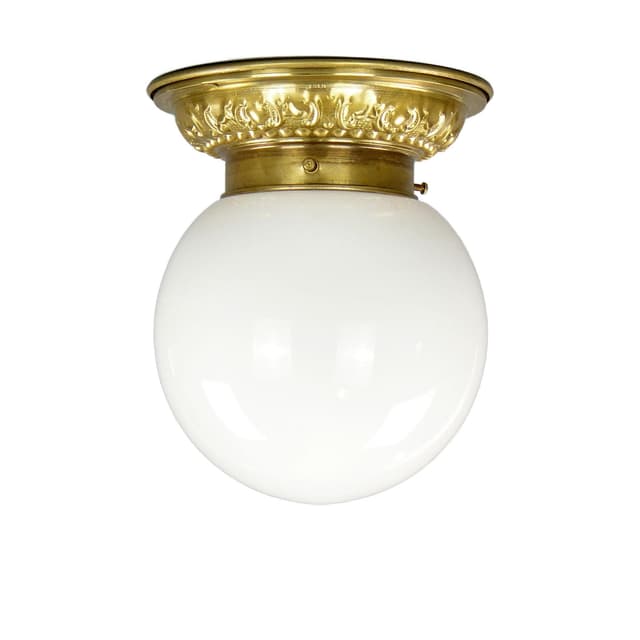 Eclectic ceiling light, white glass, gold brass, Poland, 1970s. - DIMENSION