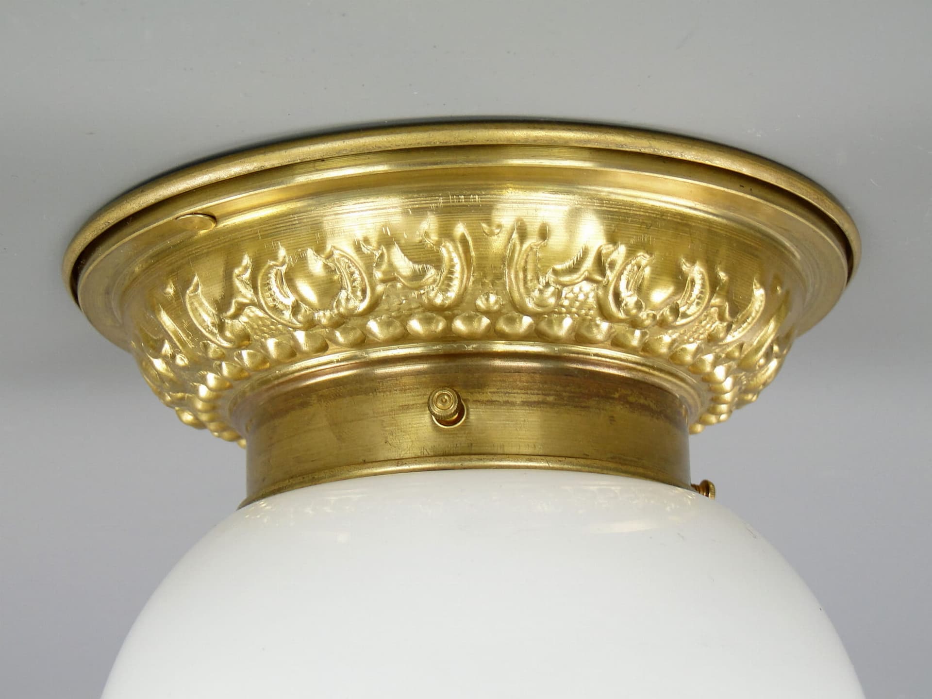Eclectic ceiling light, white glass, gold brass, Poland, 1970s. - 298139